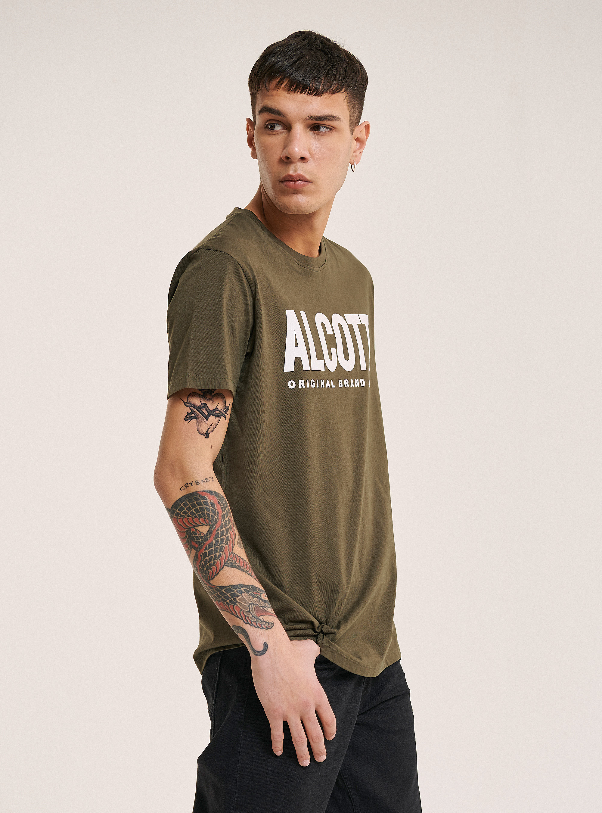 T-shirt in 100% cotton with logo printed, KAKI