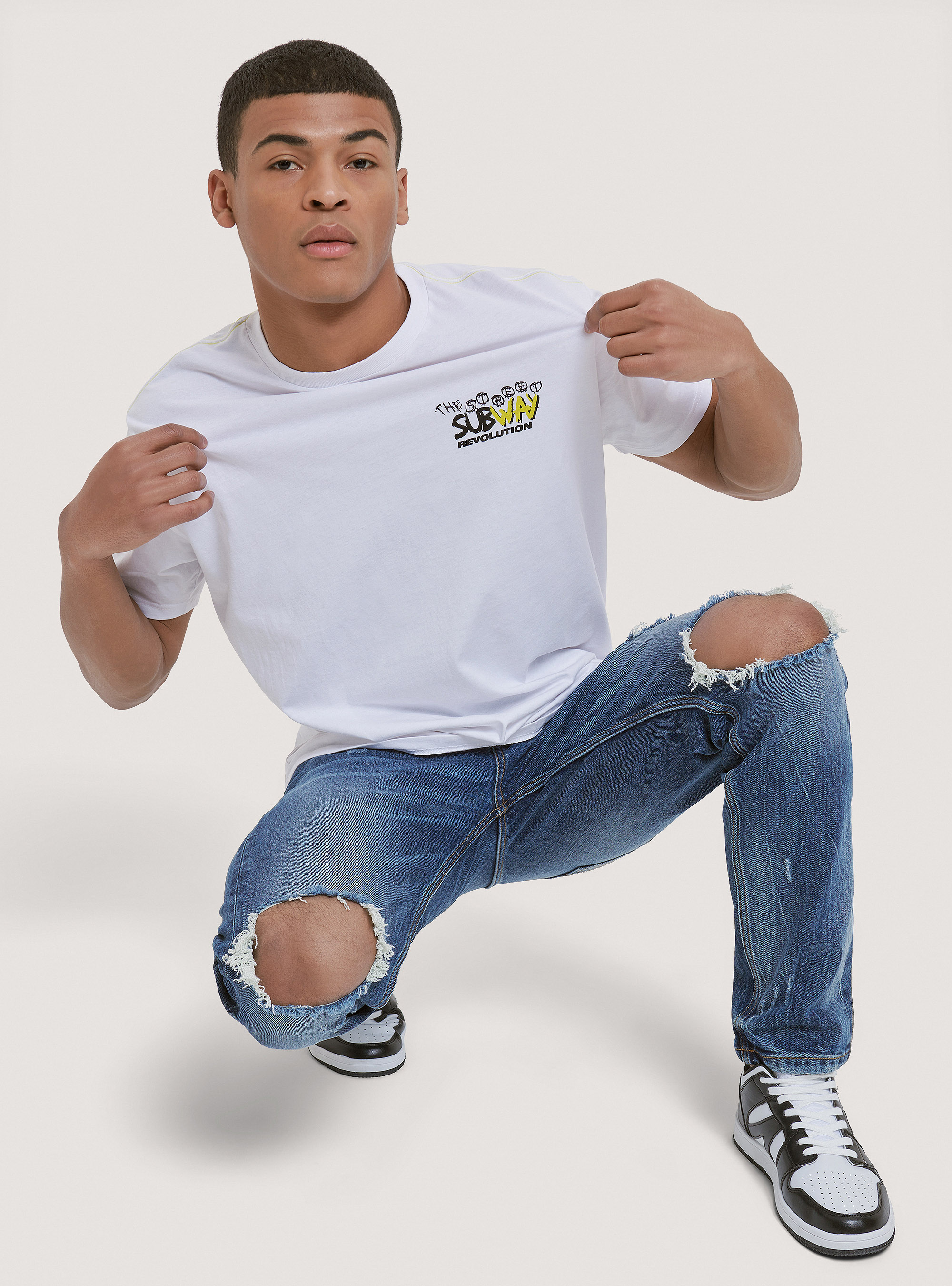 Cotton T-shirt with print, WHITE