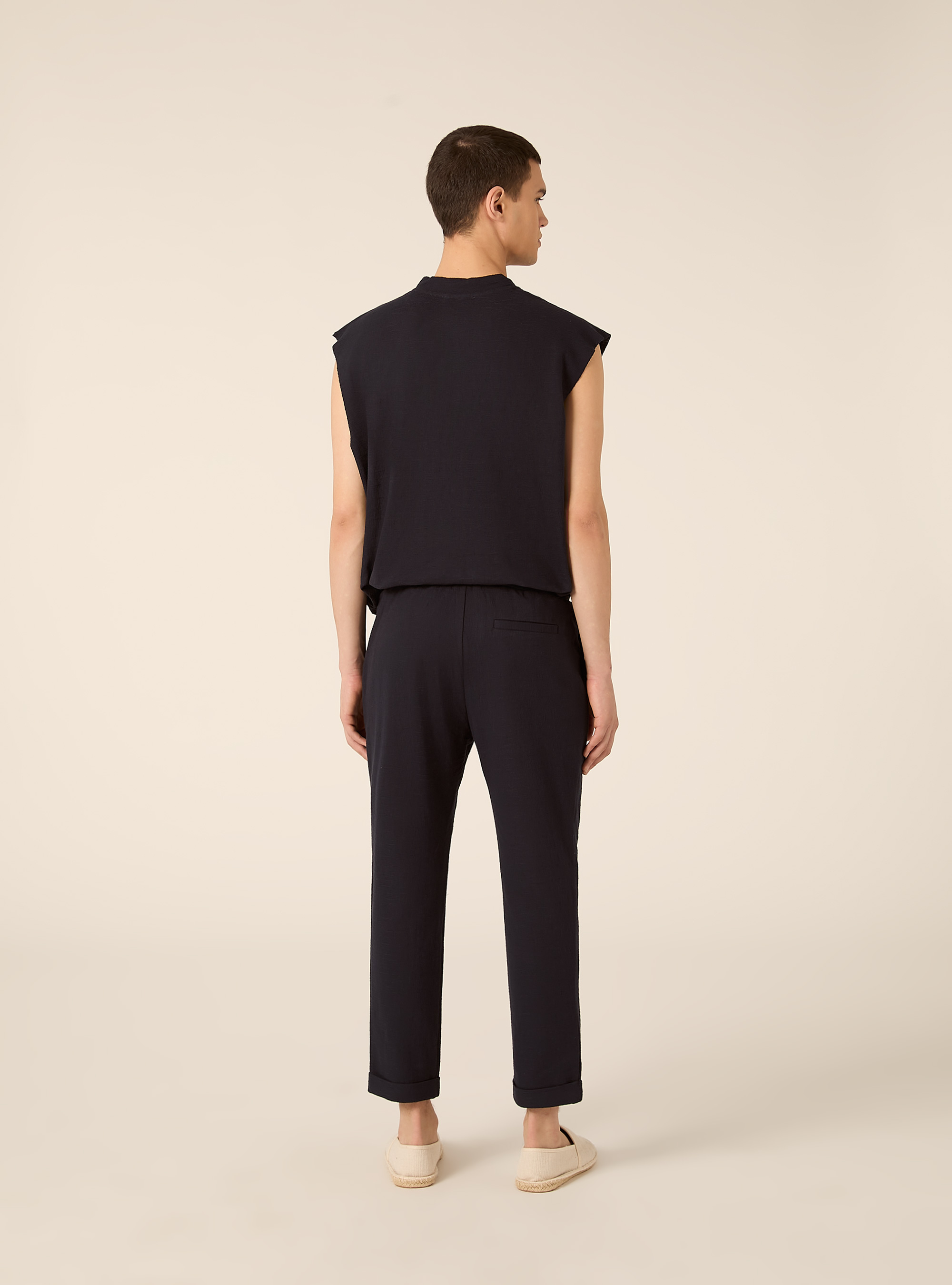 Pantaloni con  elastico in vita in jersey texture, NA1 NAVY DARK