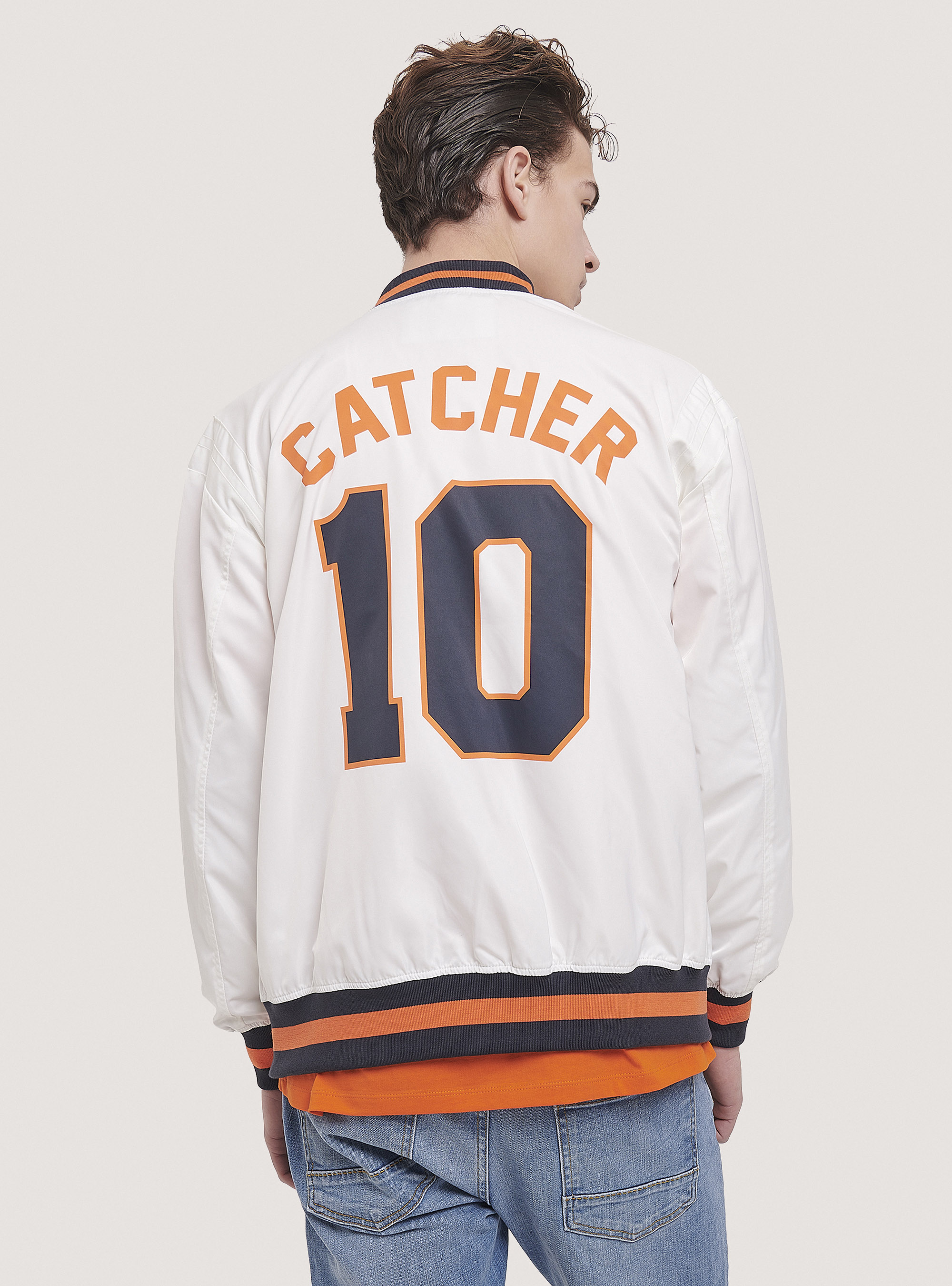 Satin college bomber jacket, C0020 OFF WHITE