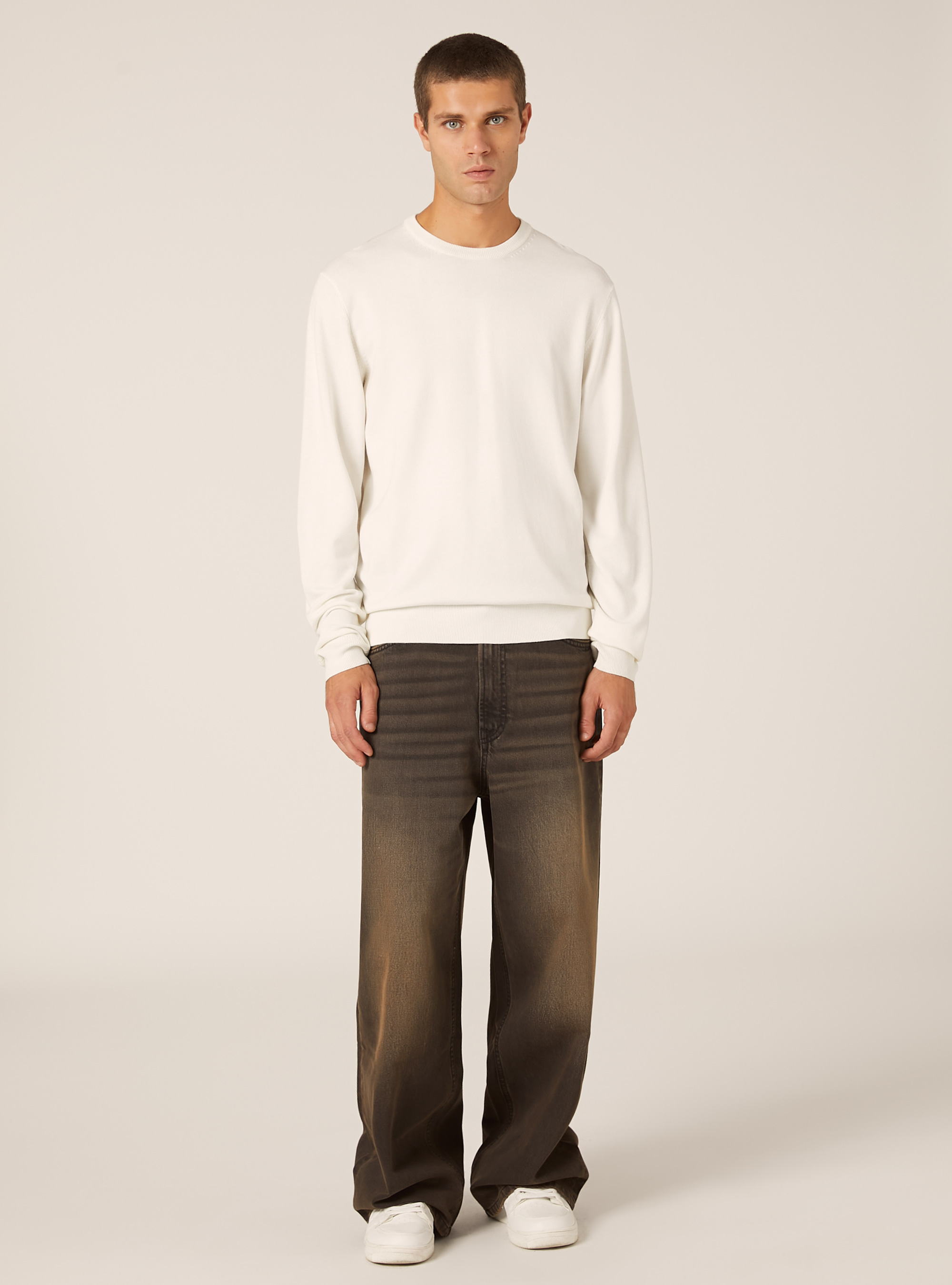 Jersey de cuello redondo de viscosa Ecovero, WH2 WHITE