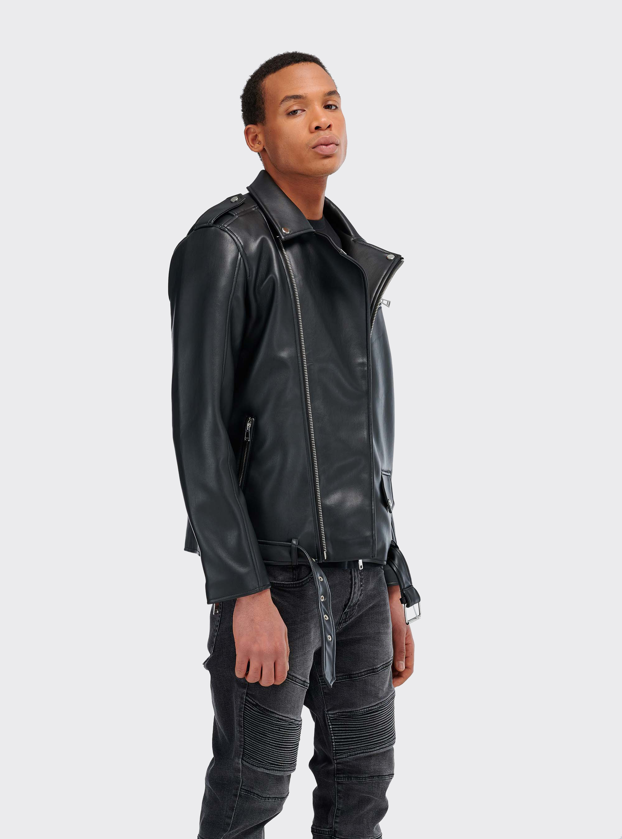 Blouson en éco-cuir, C101 BLACK
