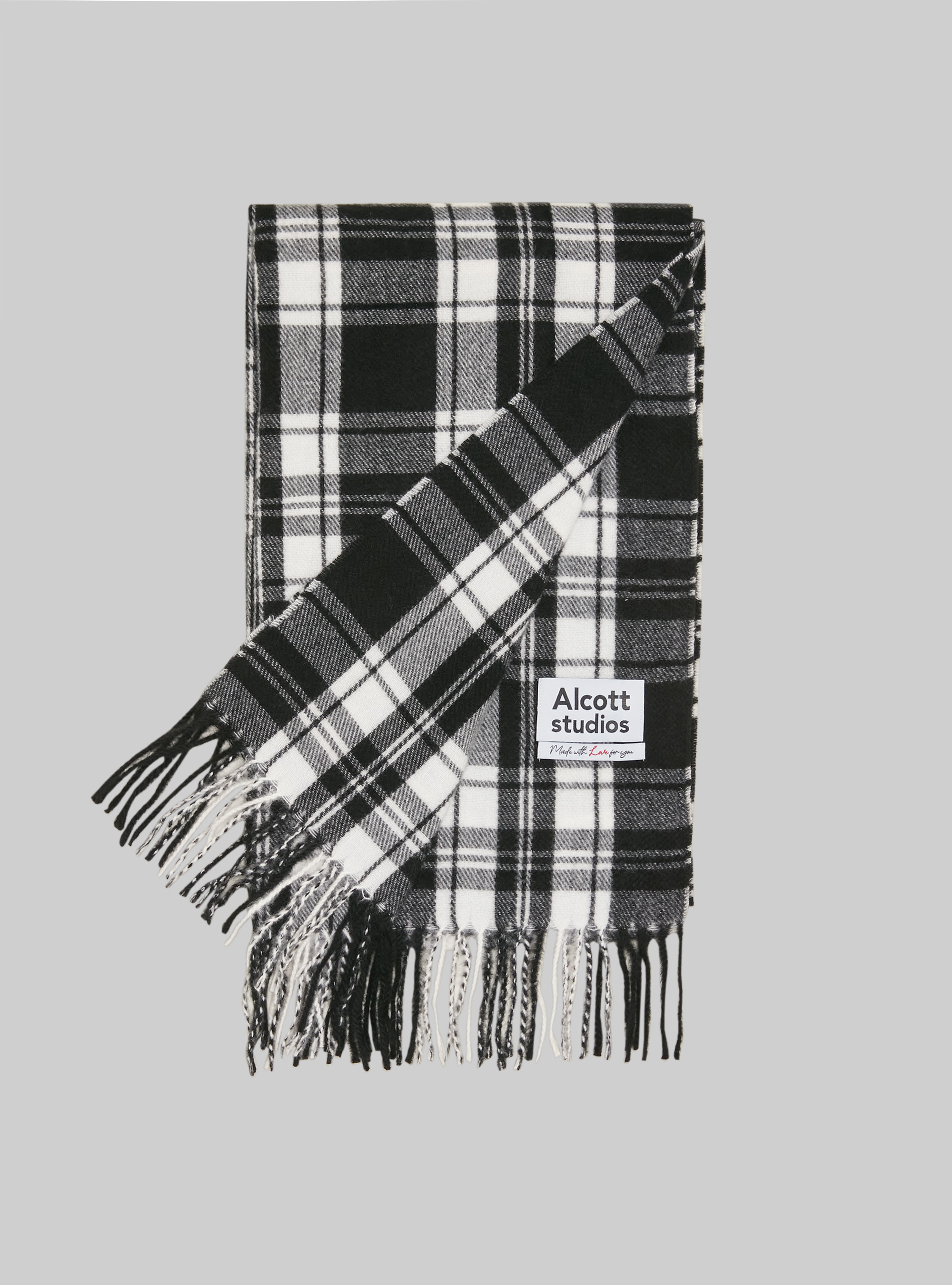 Sciarpa check con frange, BK1 BLACK