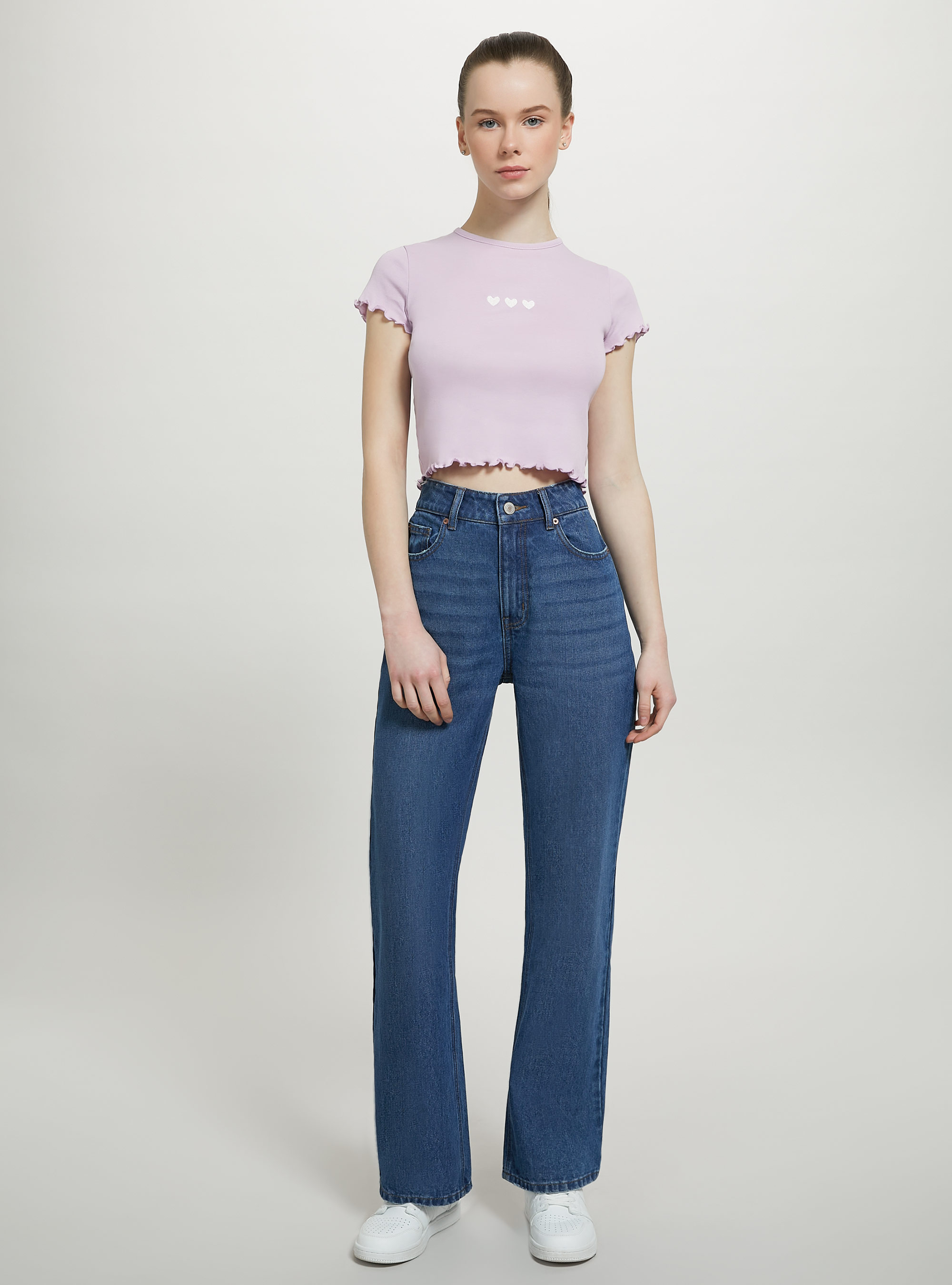 Cotton T-shirt with embroidery, C4546 LILLAC