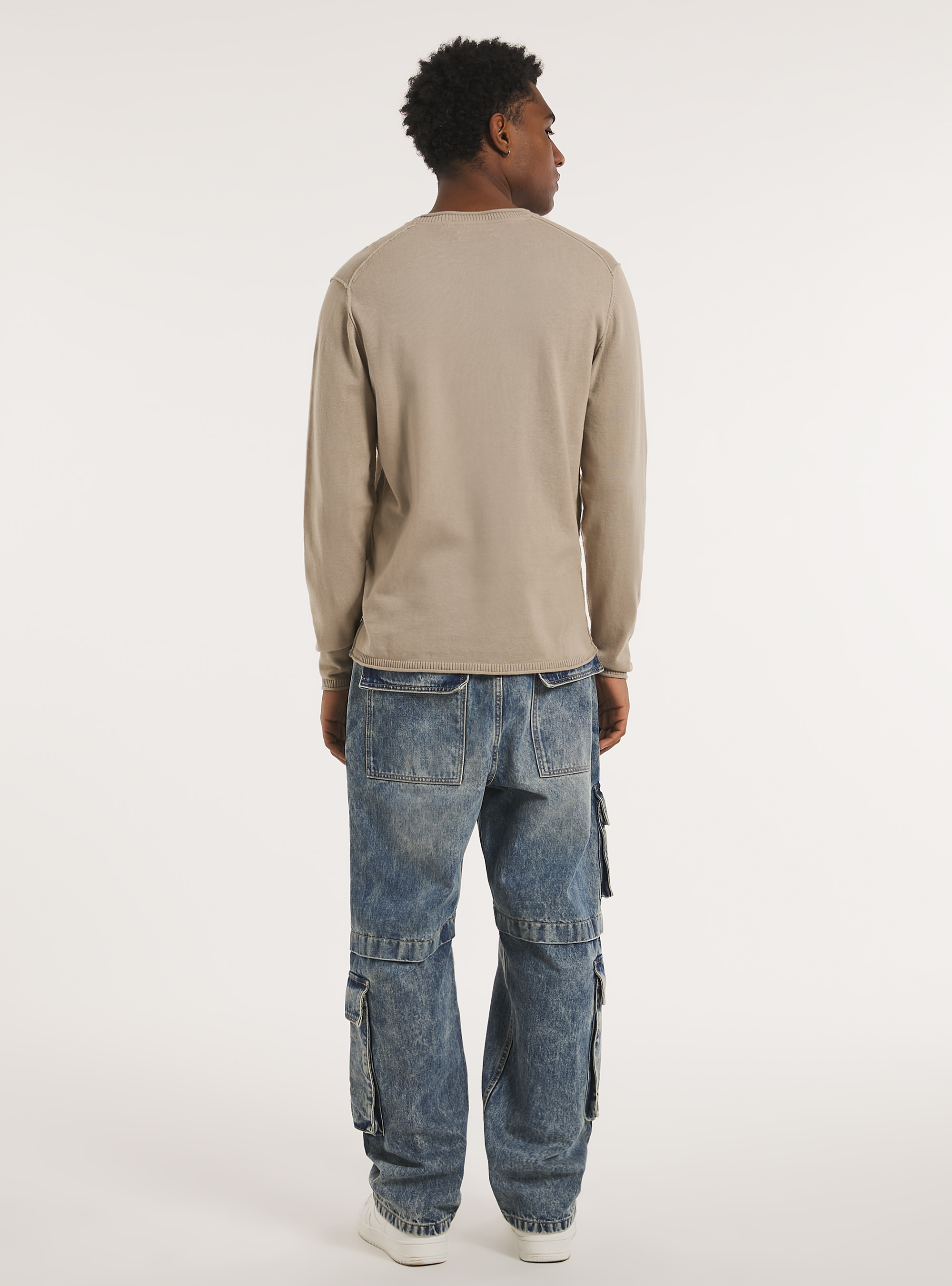 Round-neck cotton pullover, BG2 BEIGE MEDIUM