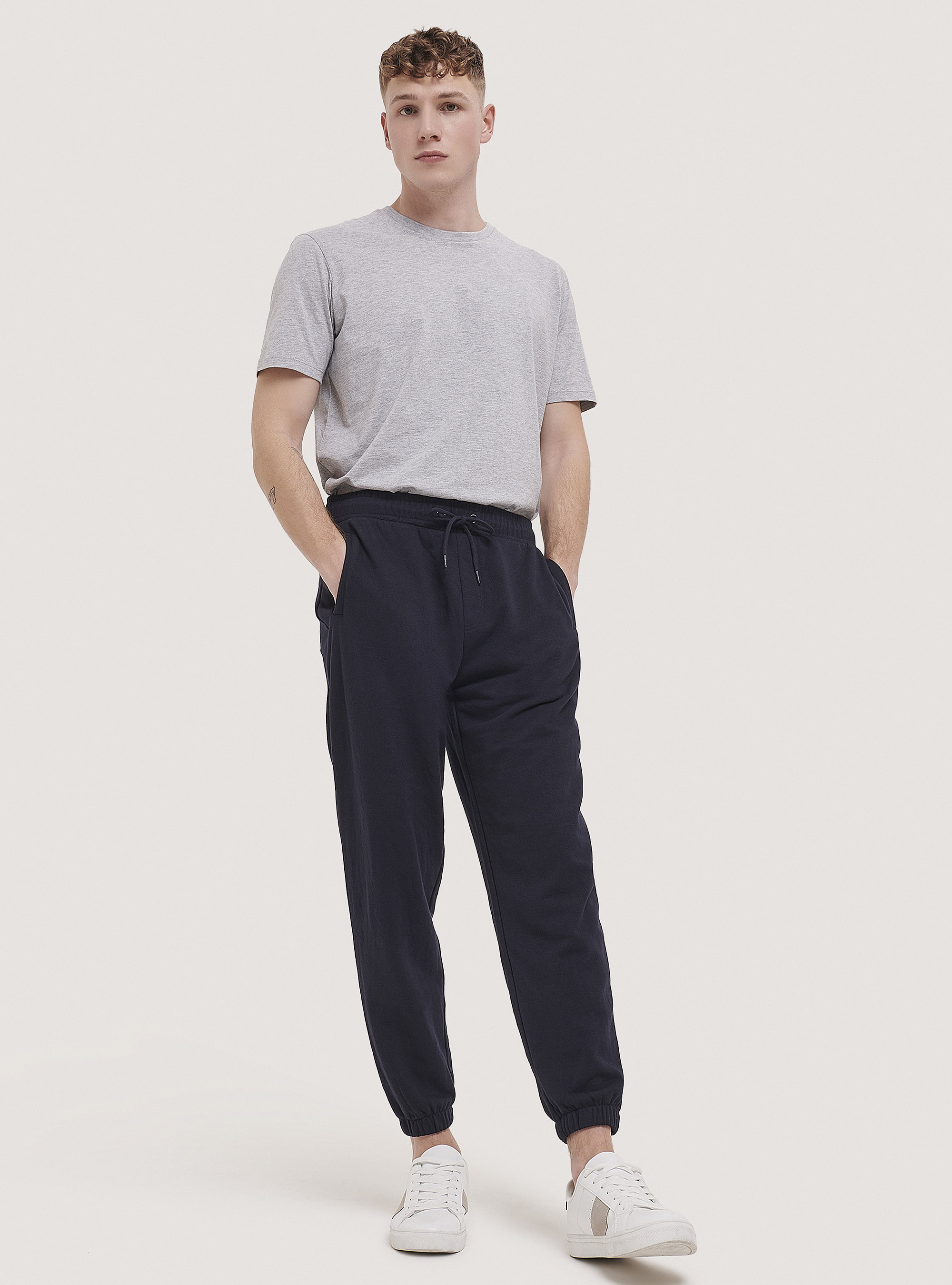 Pantalon de jogging en coton basique, C210 BLUE NAVY