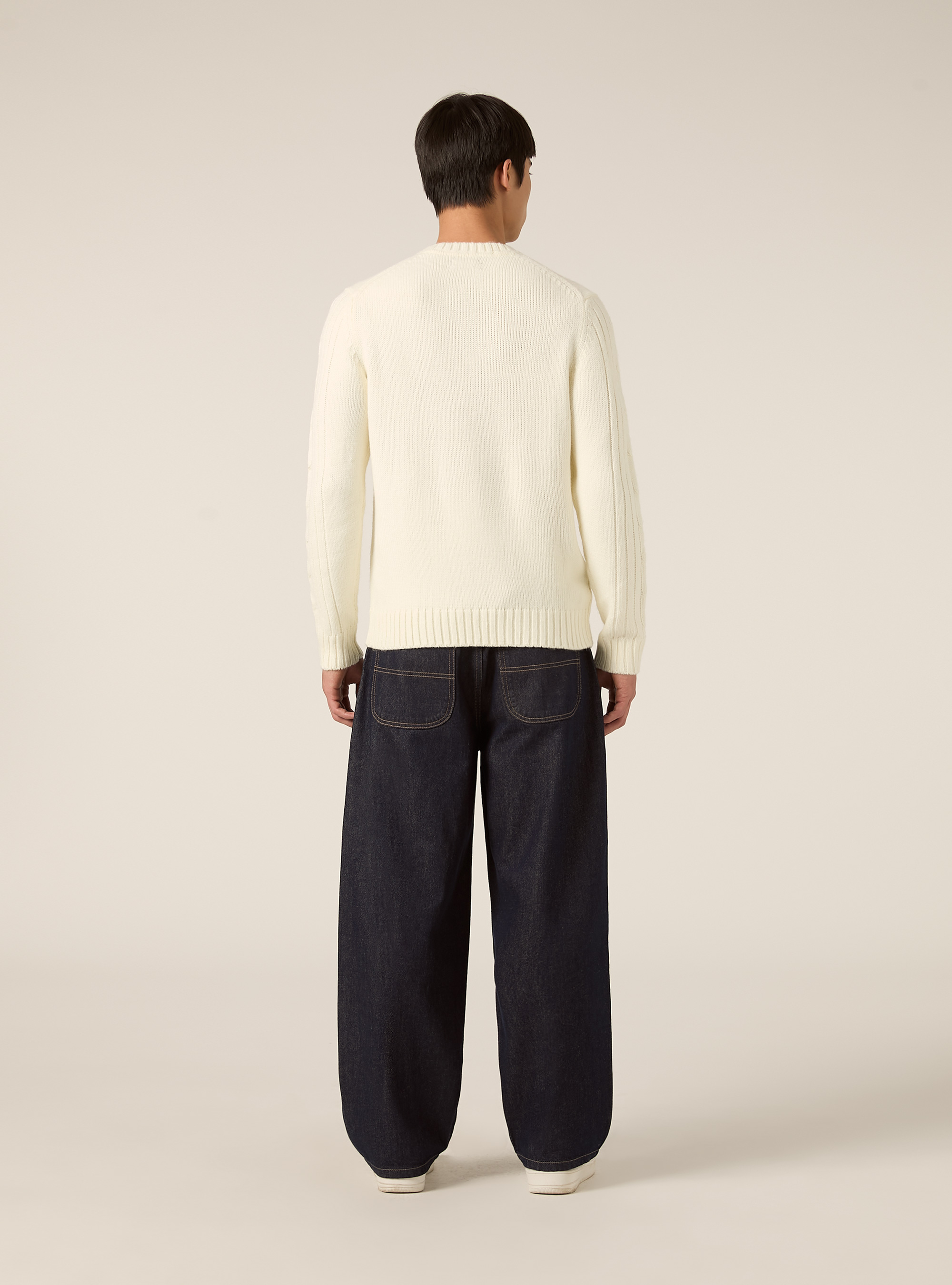 Crew neck jumper with cable knit, WH1 OFF WHITE