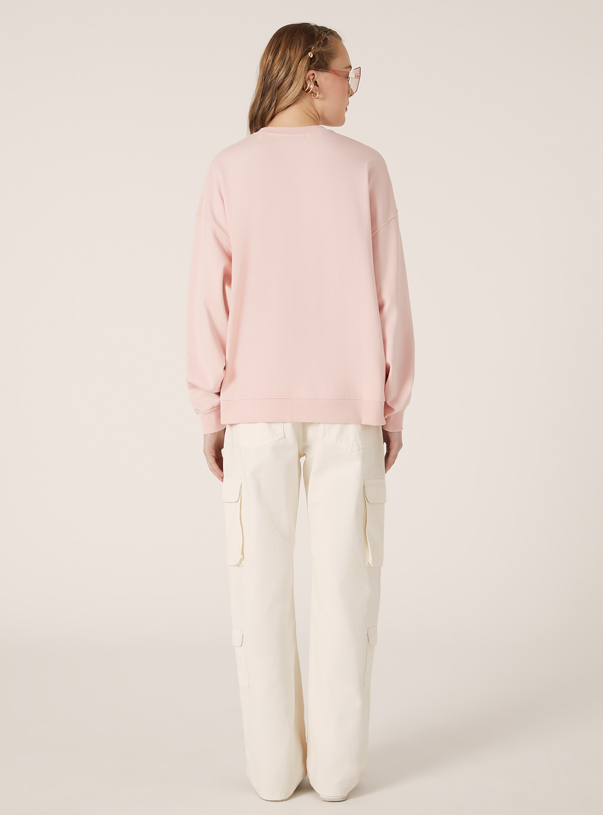 Sweat à col ras du cou en coton uni, PK2 PINK MEDIUM