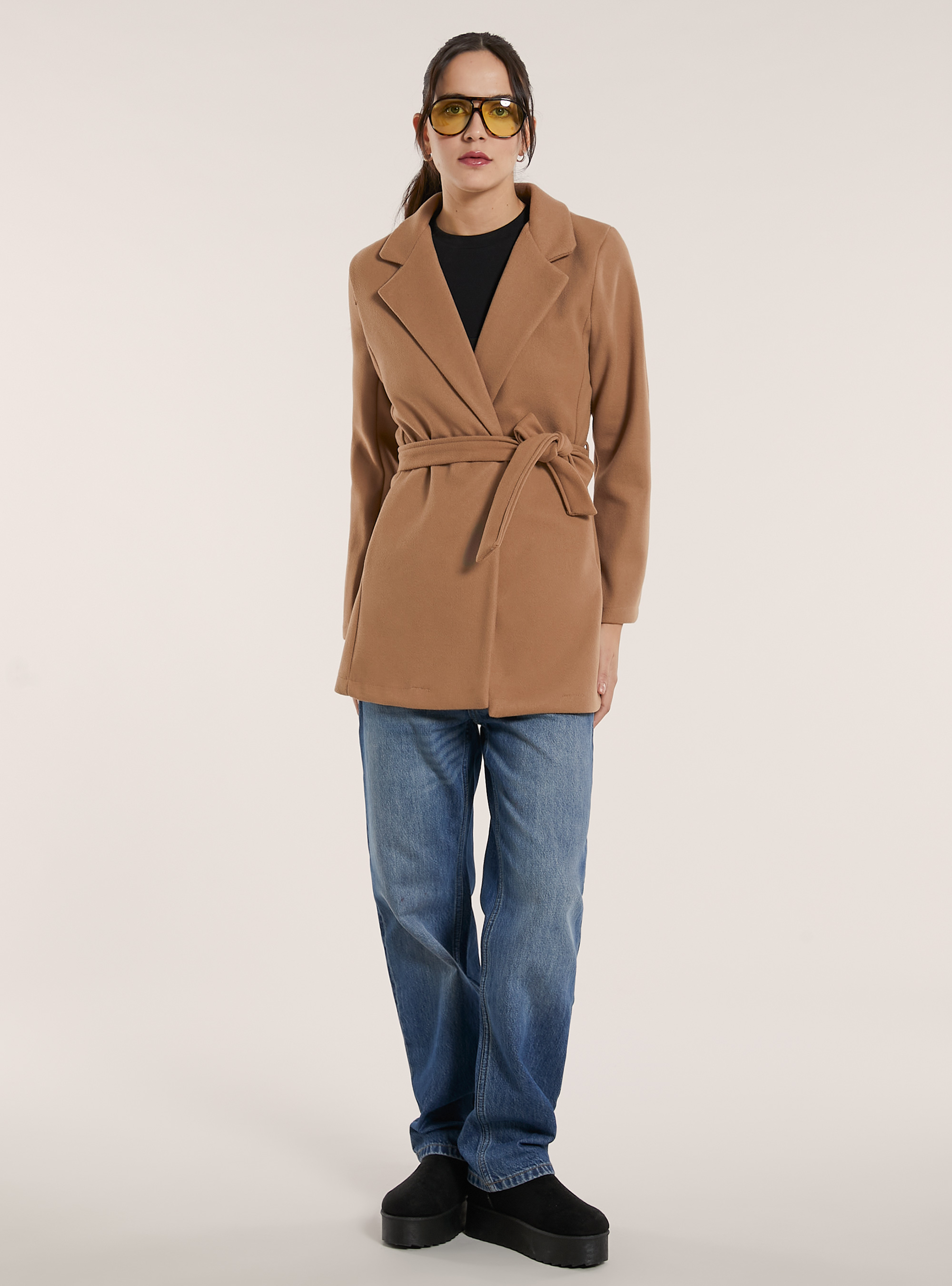 Cappotto in panno con cintura, TB2 TOBACCO MEDIUM