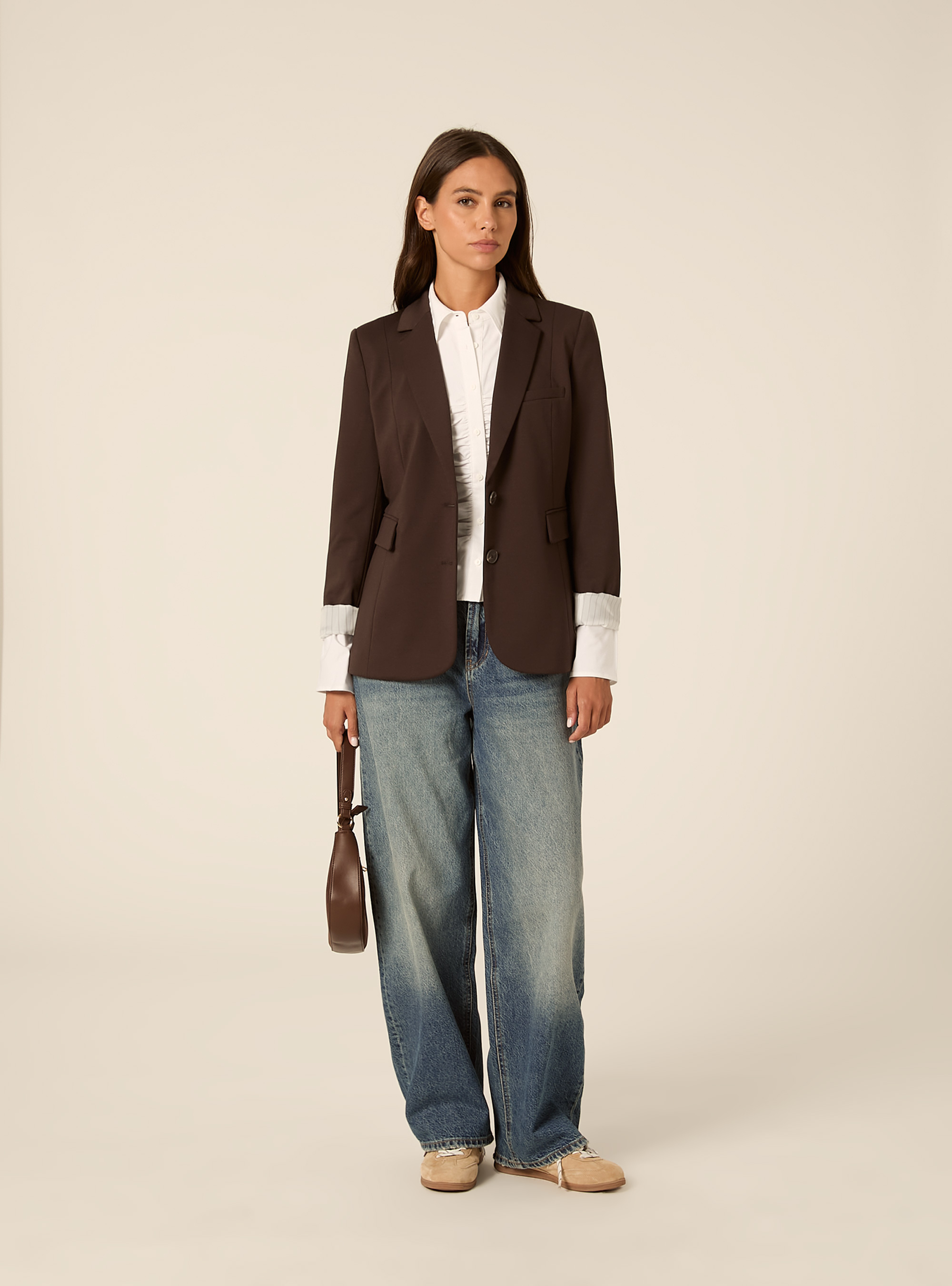 Blazer droit structure a revers, BR1 BROWN DARK