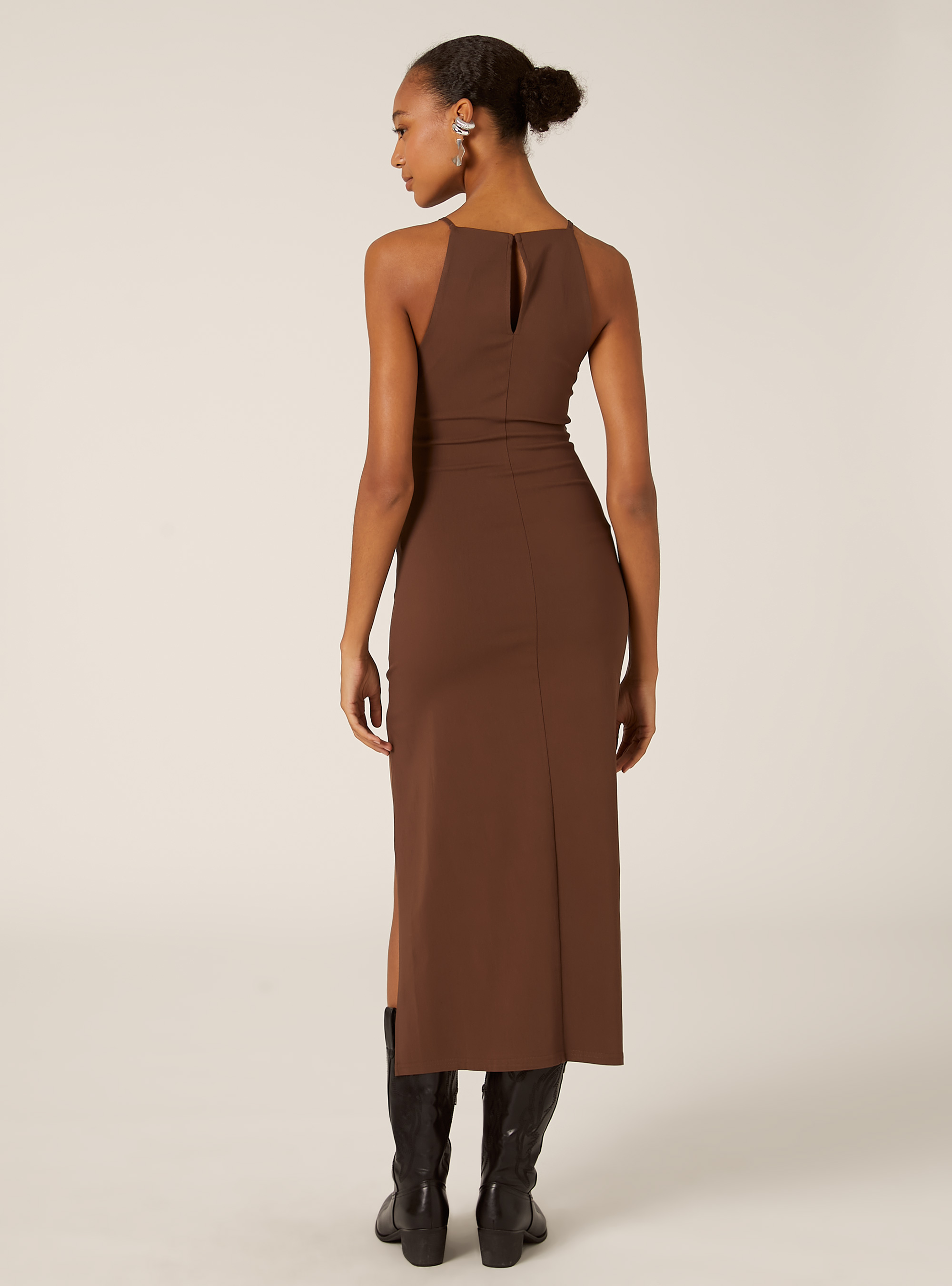 Vestito midi con collo halter, BR2 BROWN MEDIUM