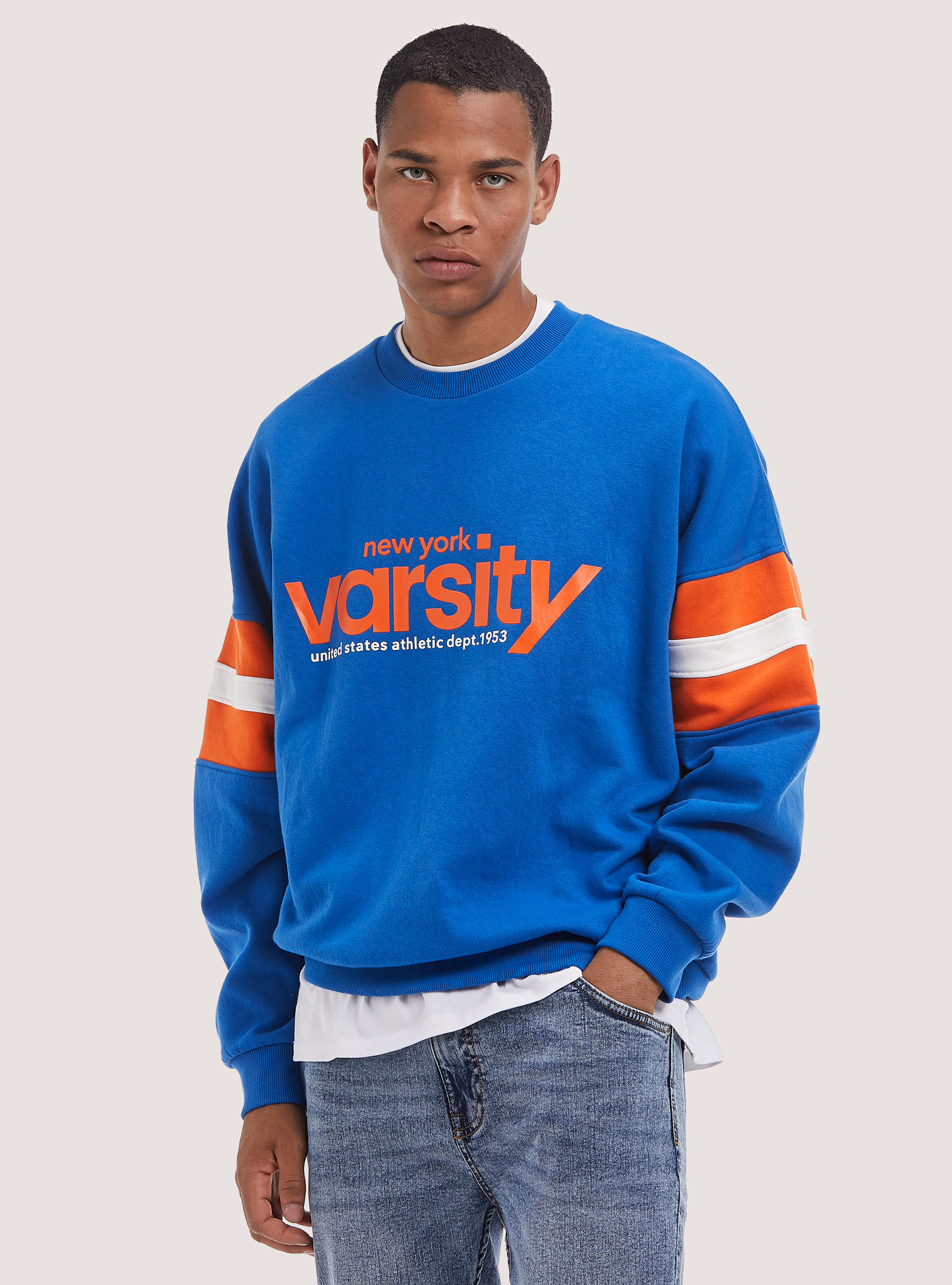 Varsity print sweatshirt, RY3 ROYALE LIGHT