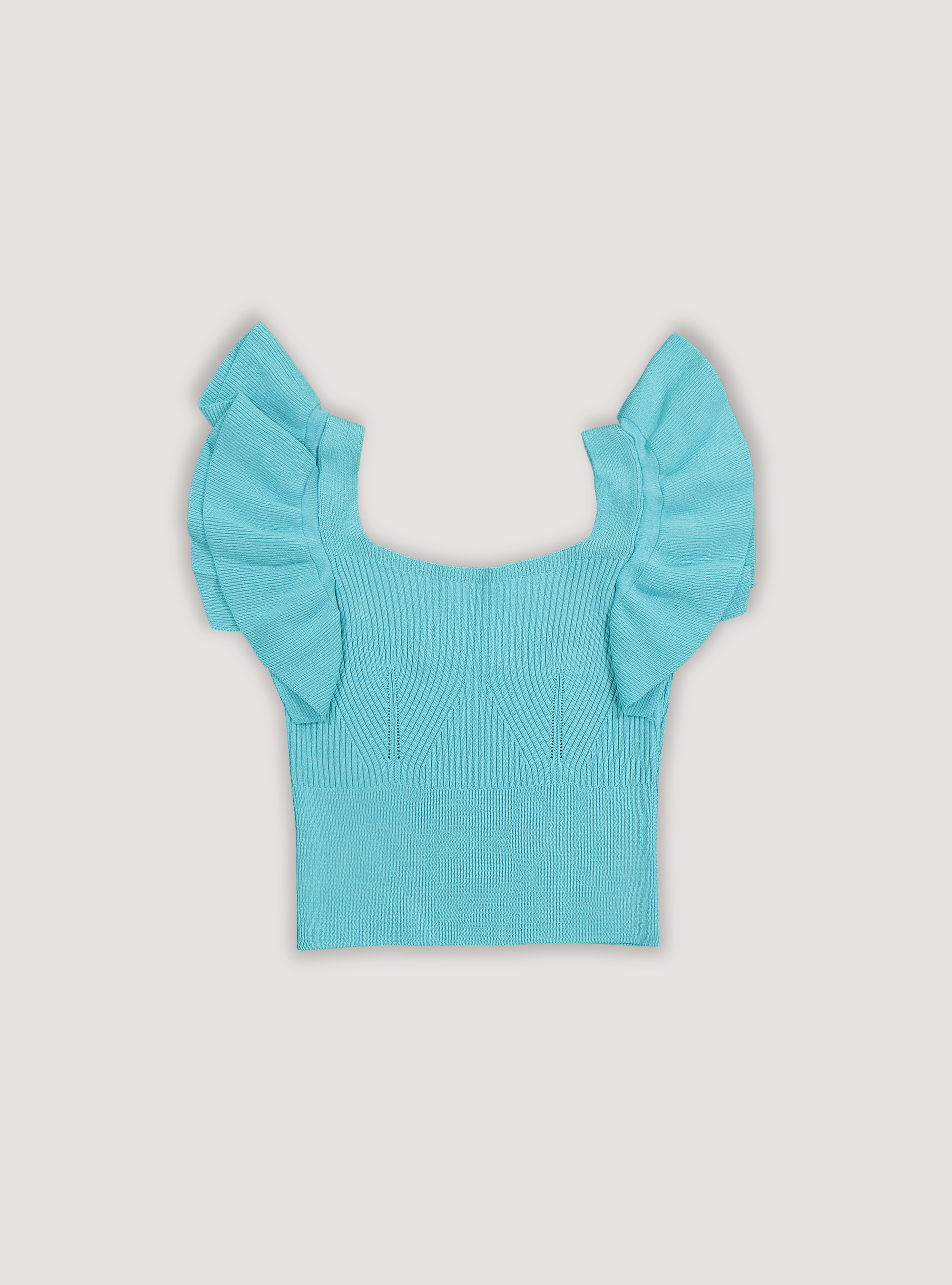 Ribbed cropped top with ruffles, AZ1 DARK AZZURRE