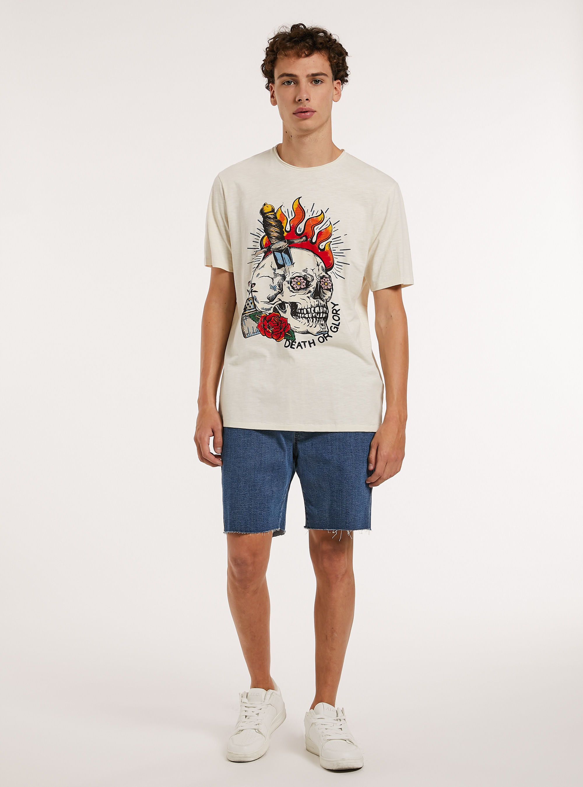 Cotton T-shirt with print, OFF-WHITE