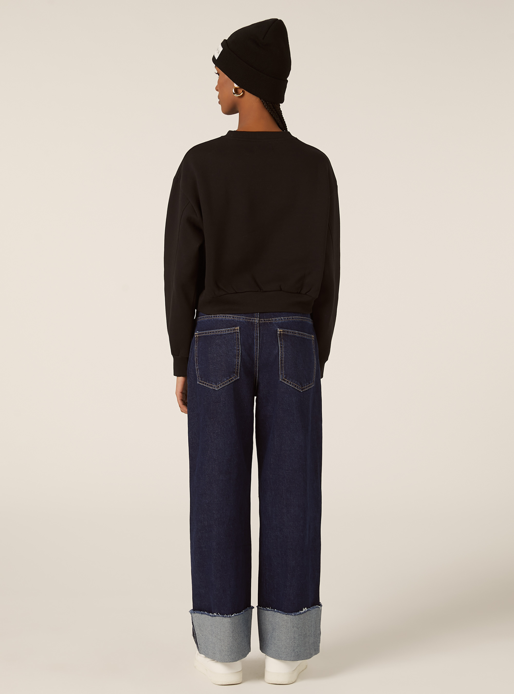 Boxy fit sweatshirt with print, BK1 BLACK