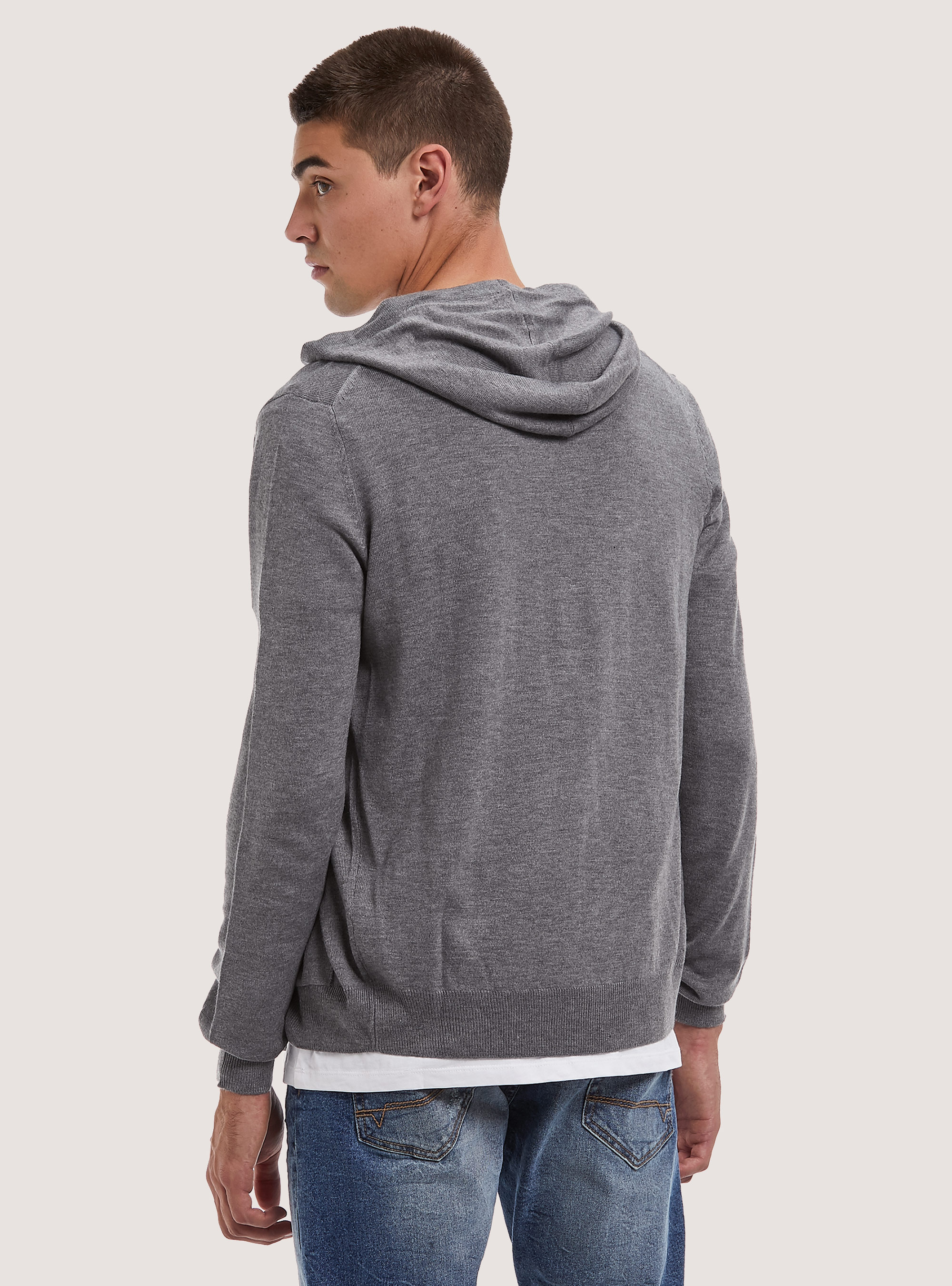 Pullover cardigan with hood, MGY2 GREY MEL MEDIUM
