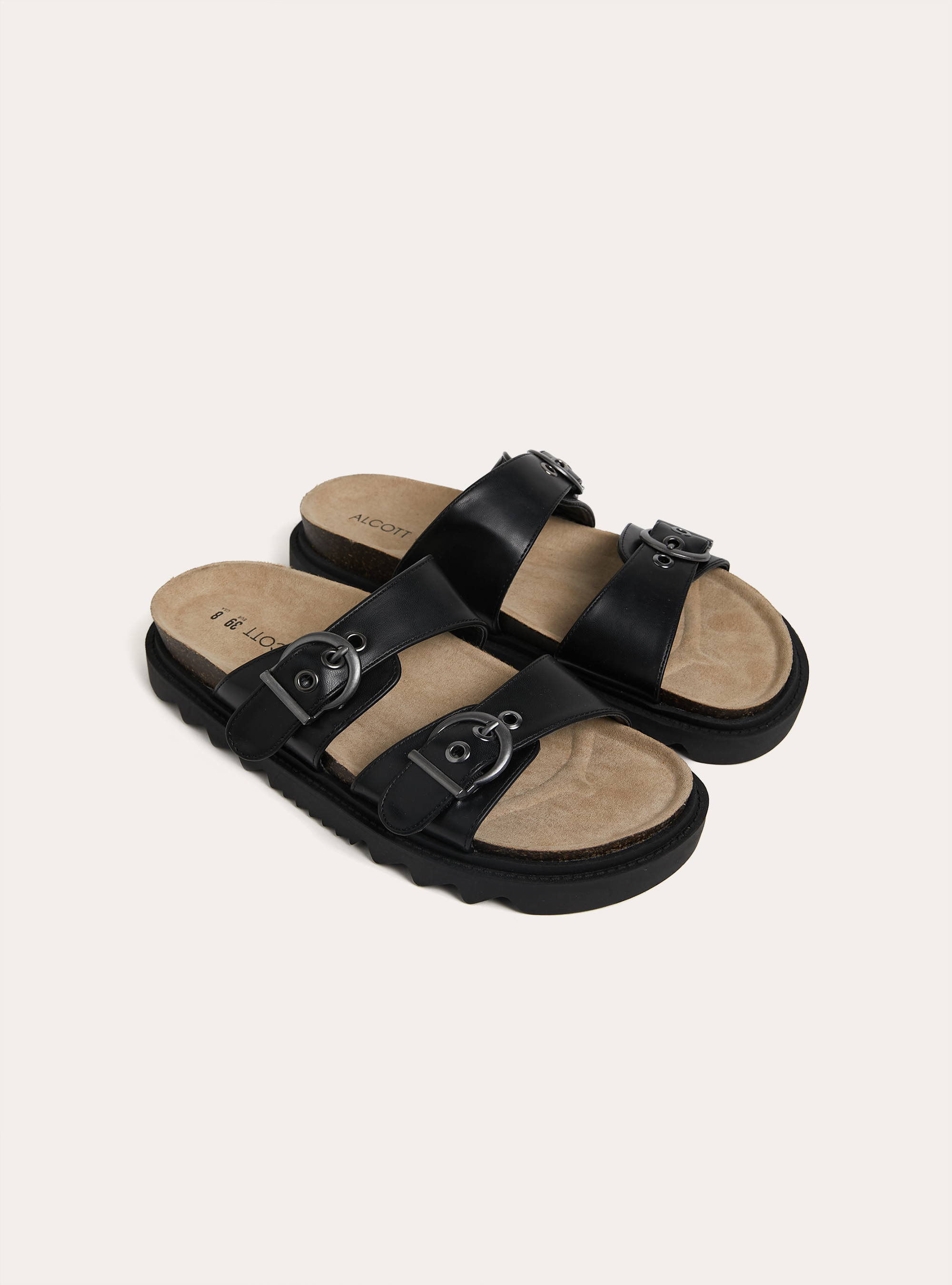 Sandali bassi con fibbie, BK1 BLACK
