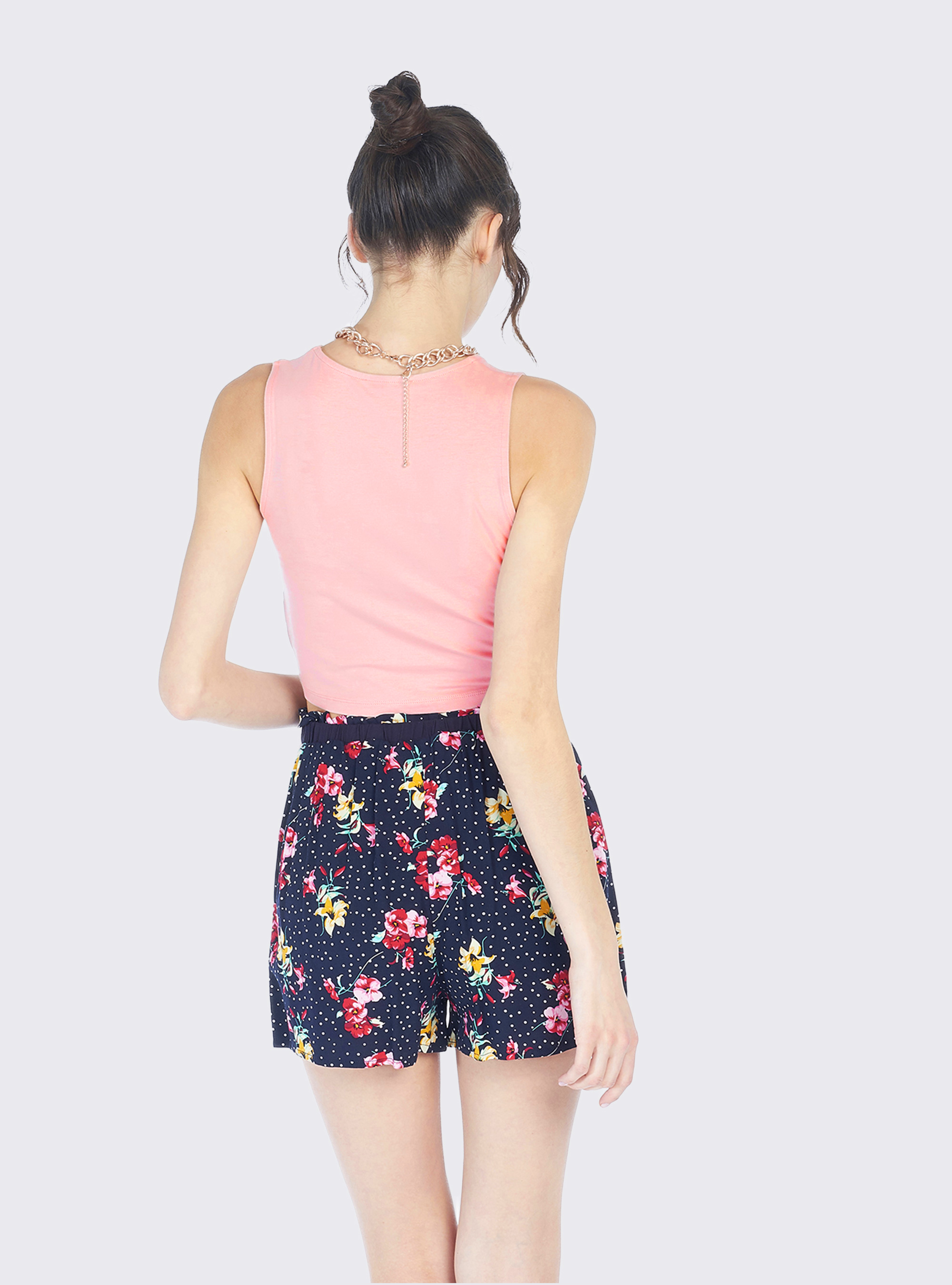 Kurzes, schlichtes Oberteil mit Knoten, C4404 PINK