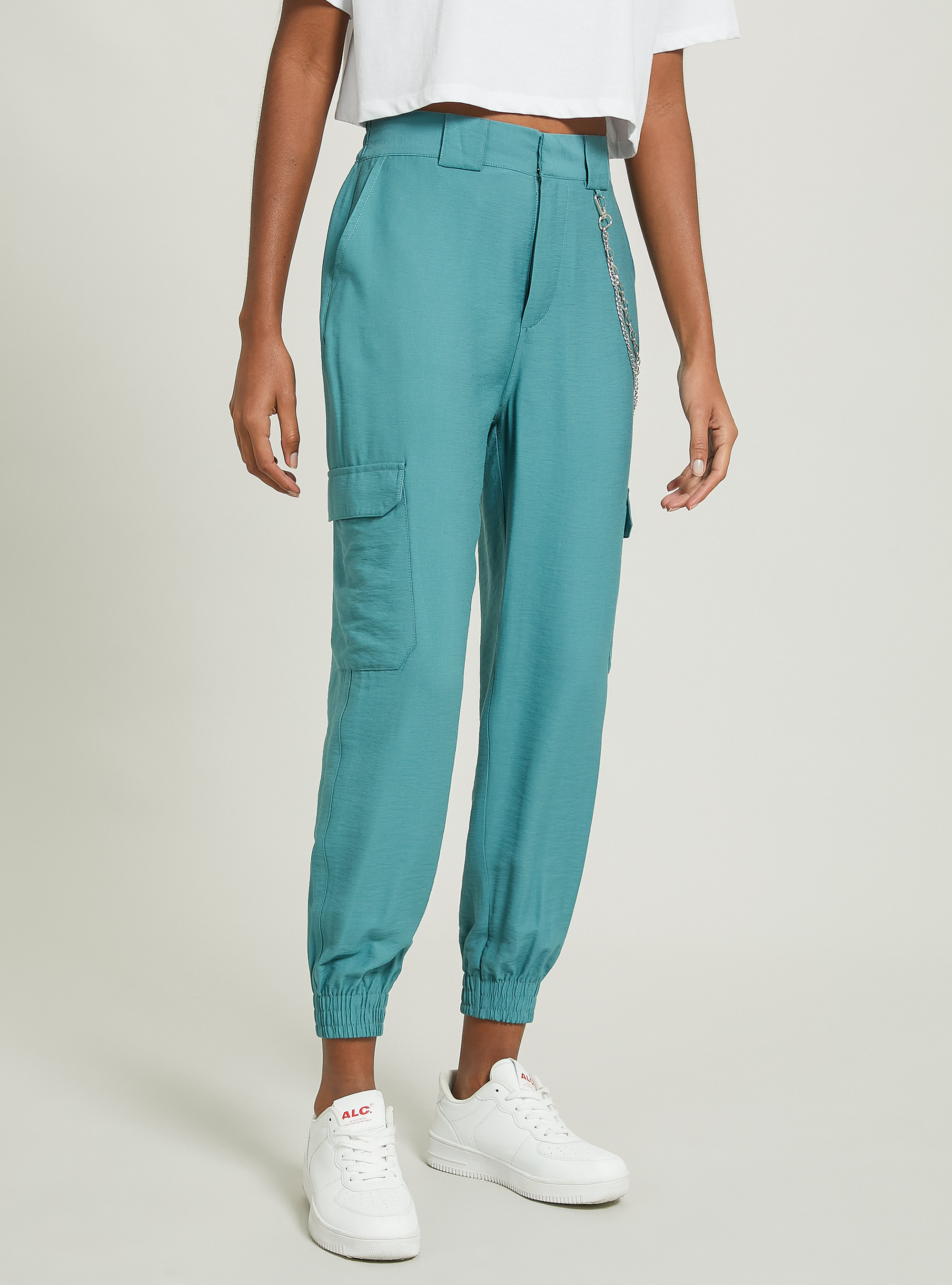 Linen blend chain trousers, GN2 GREEN MEDIUM