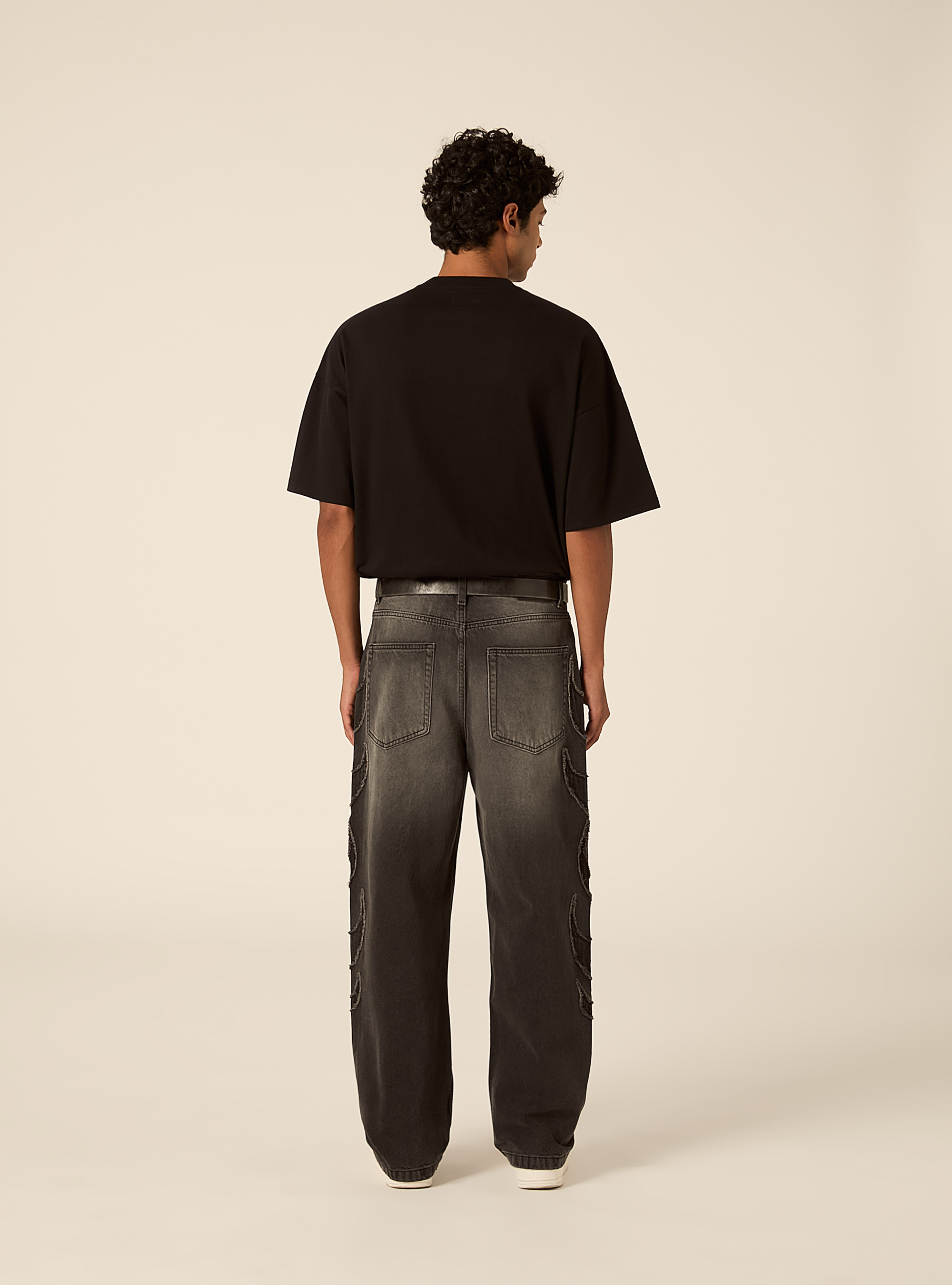 Baggy fit jeans mit flammen detail, D000 BLACK