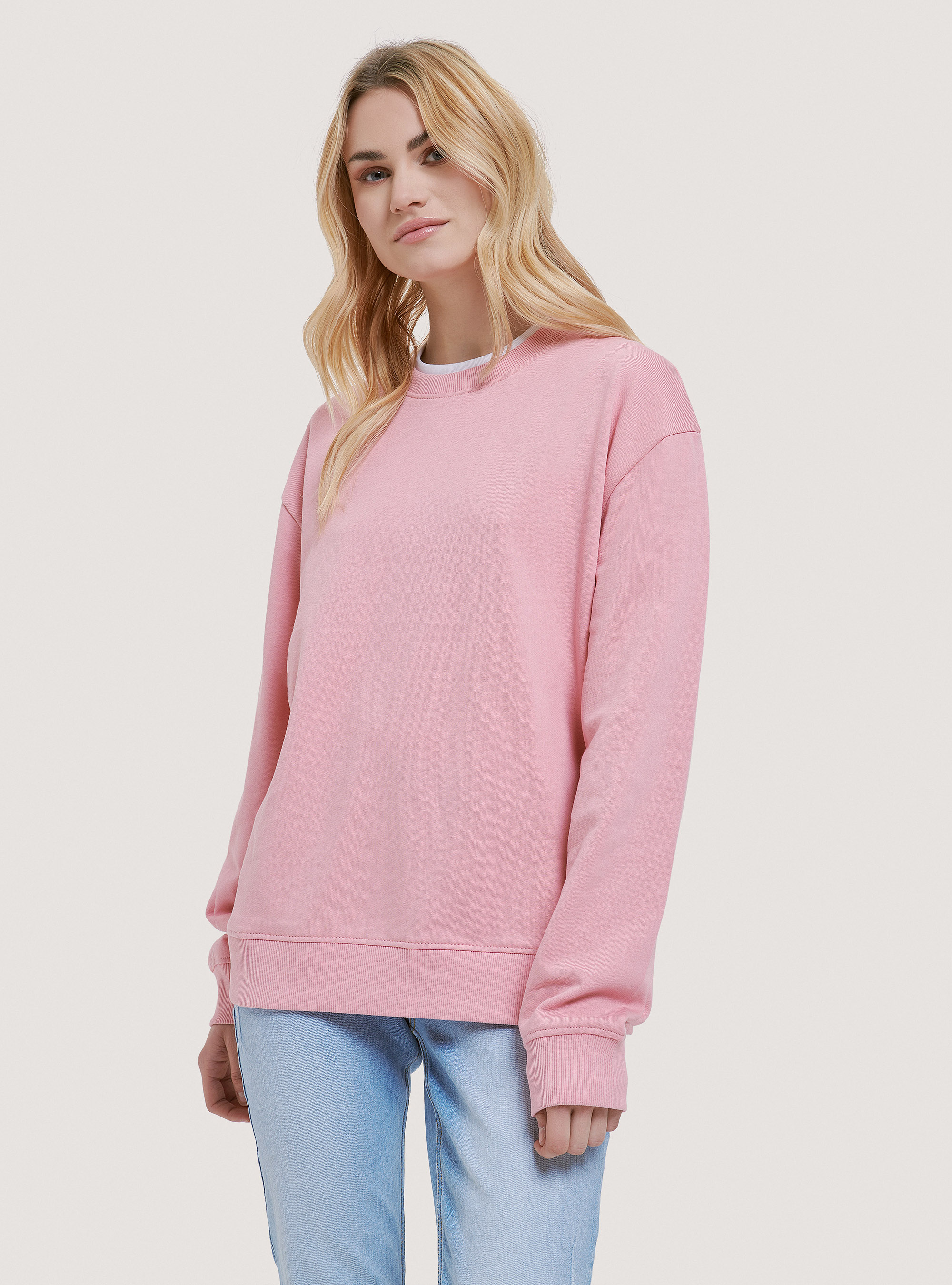 Basic round-neck cotton sweatshirt, C5513 PINK