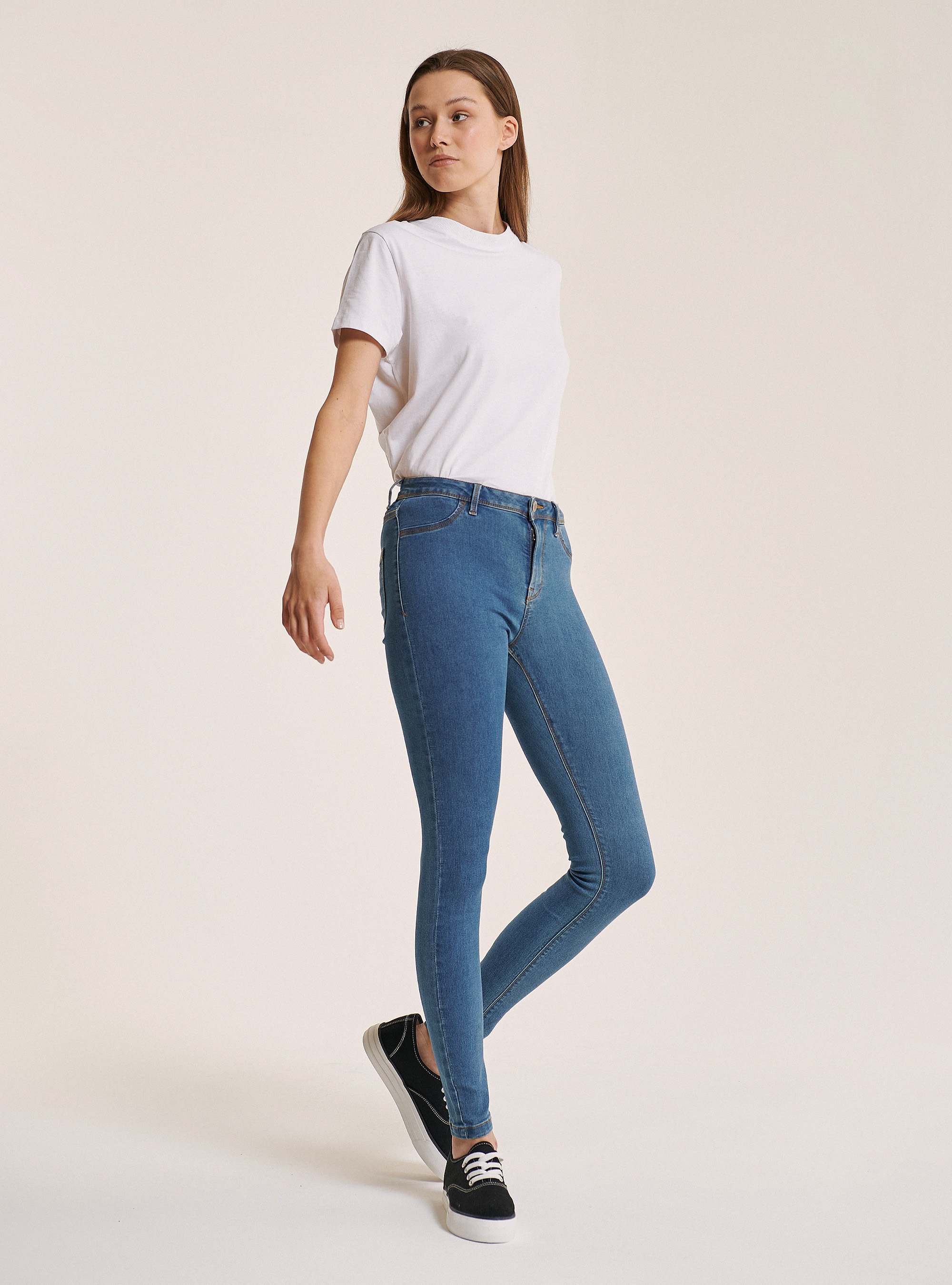 Jeans Super Skinny corte comfort cintura alta, AZUL