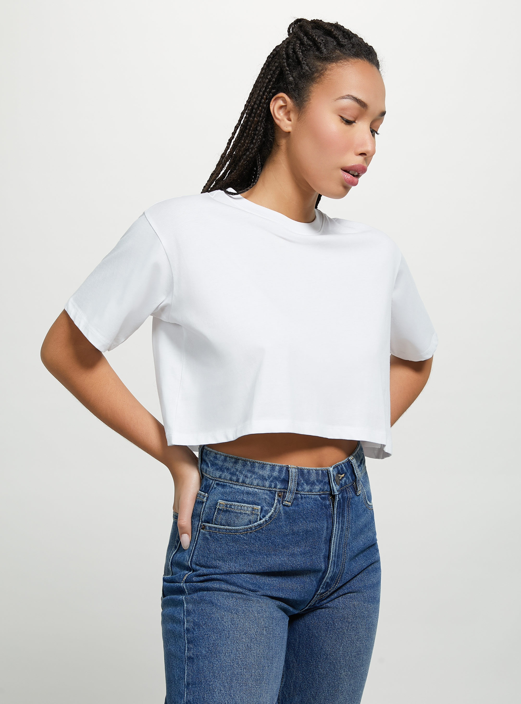 T-shirt en coton court, WH3 WHITE