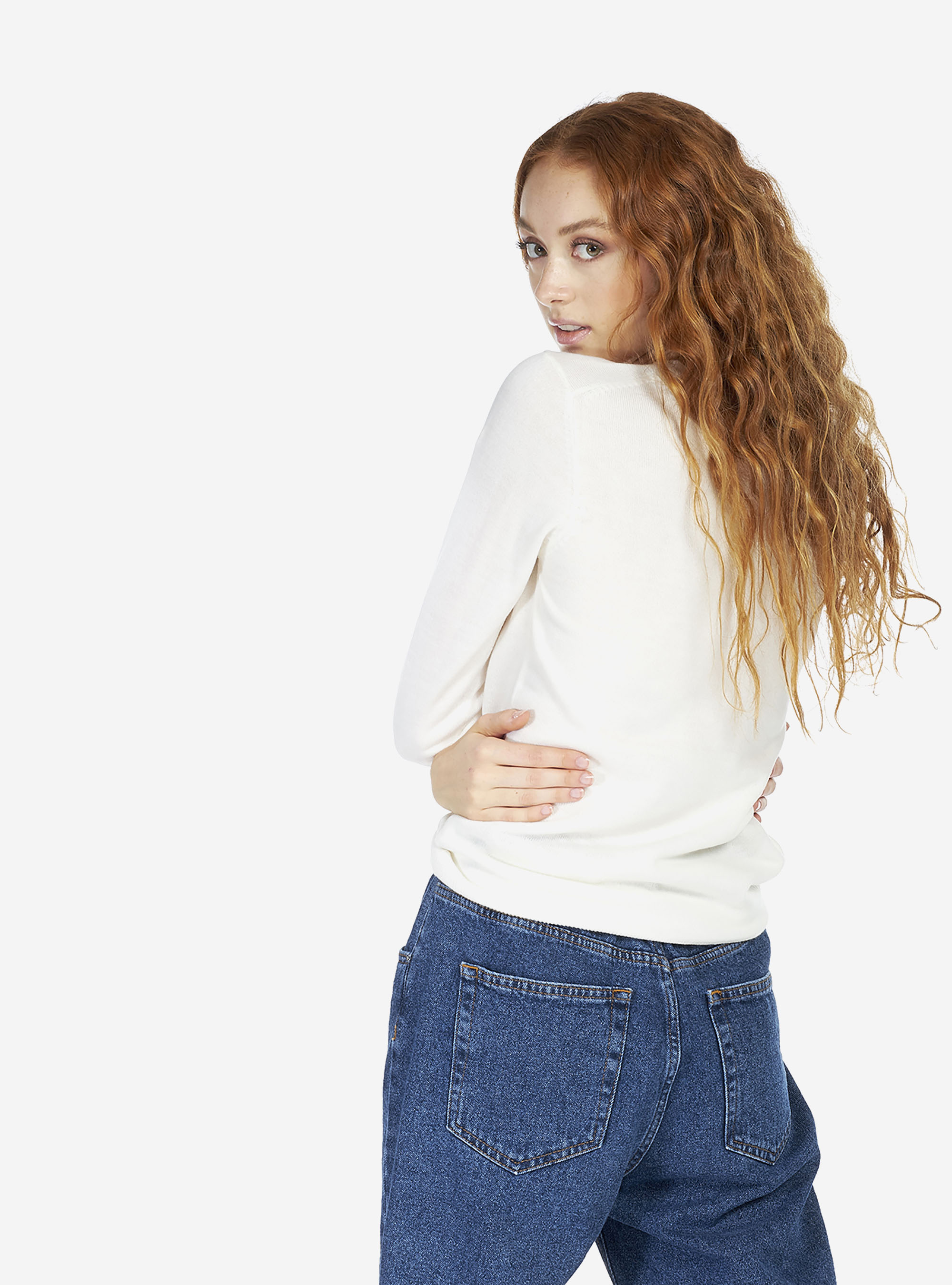 Pullover girocollo basic, BIANCO SPORCO