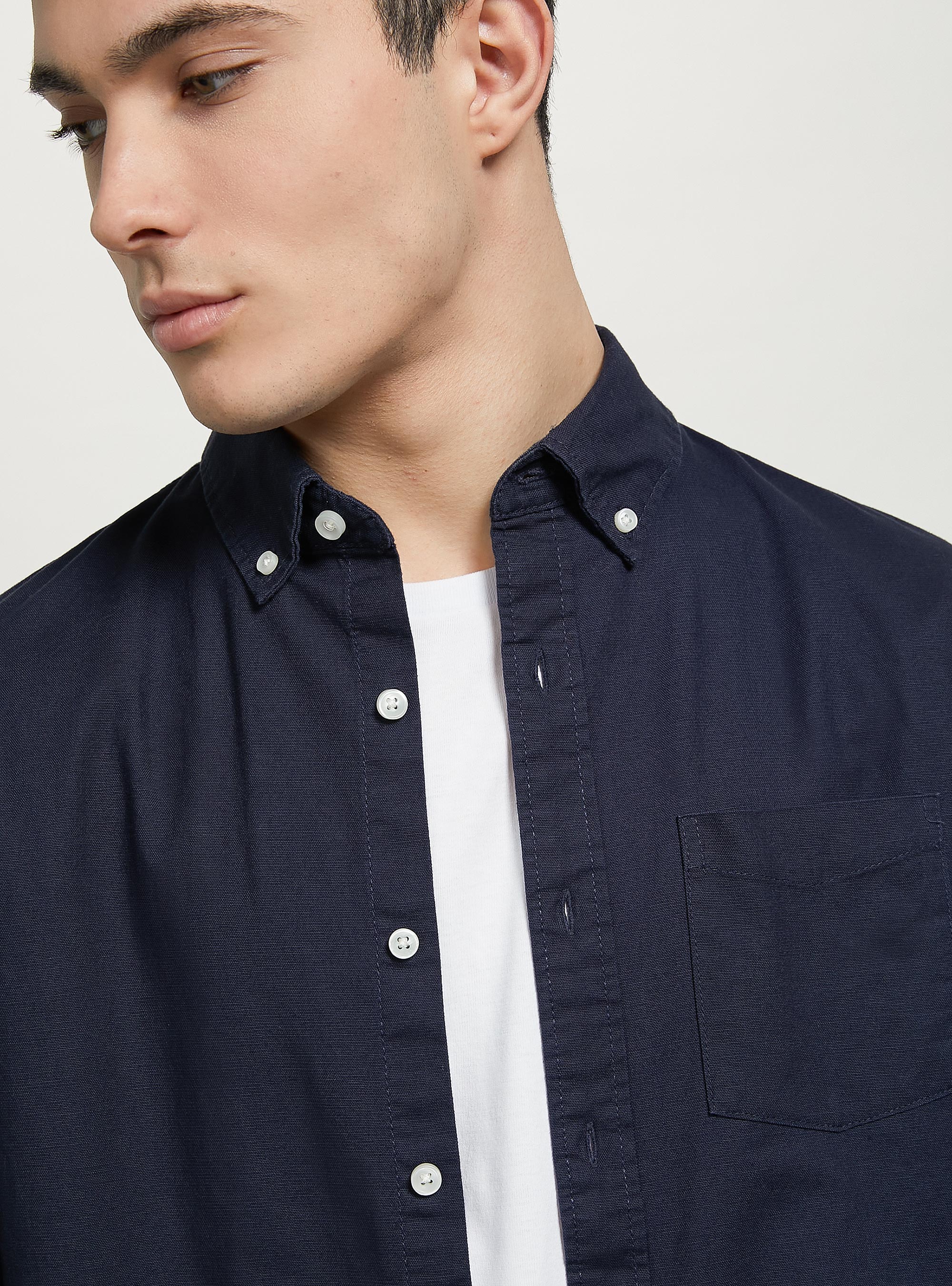 Plain-coloured cotton shirt, NA1 NAVY DARK
