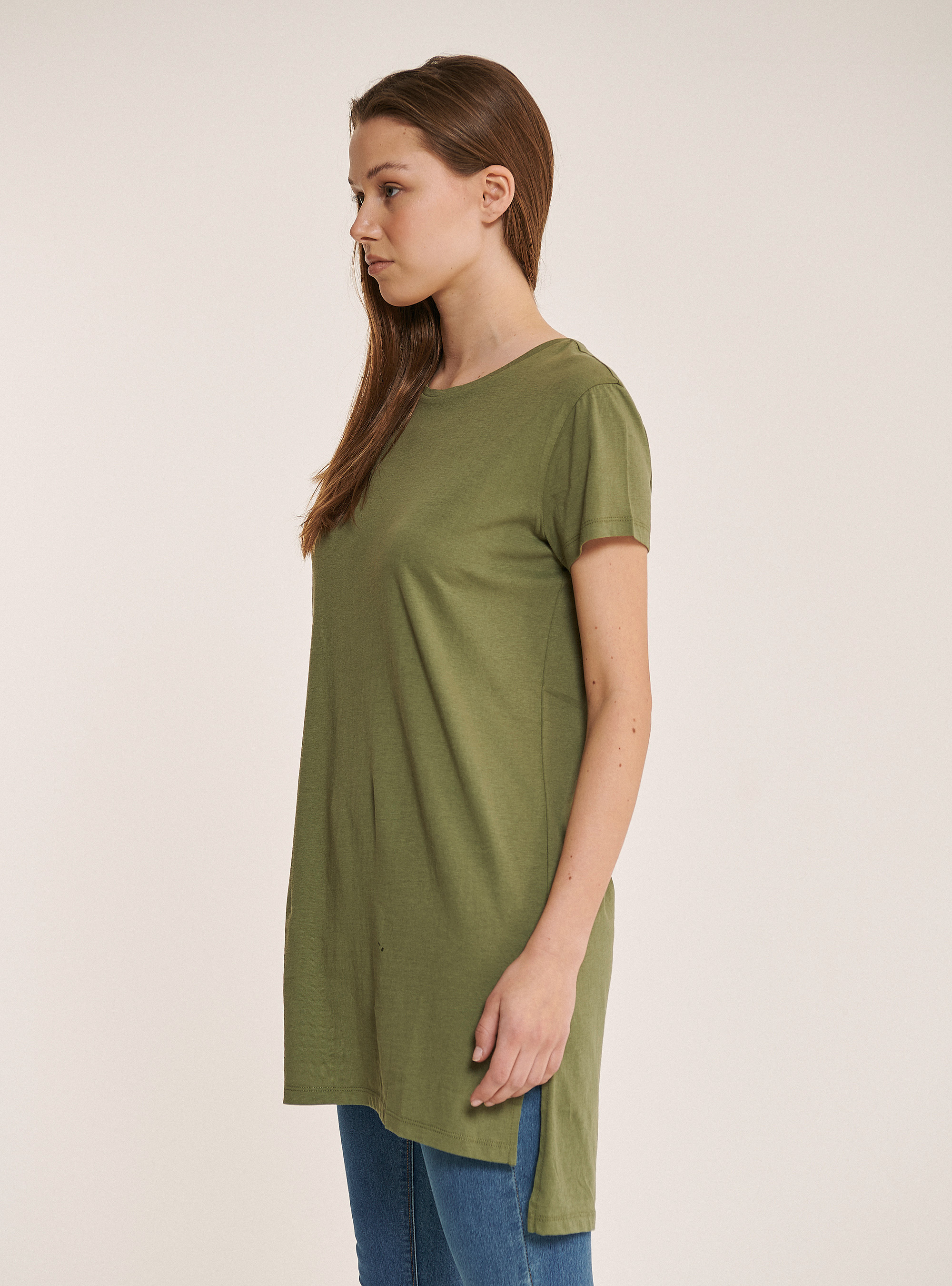 Cotton oversize T-shirt in solid color, C0606 KAKY