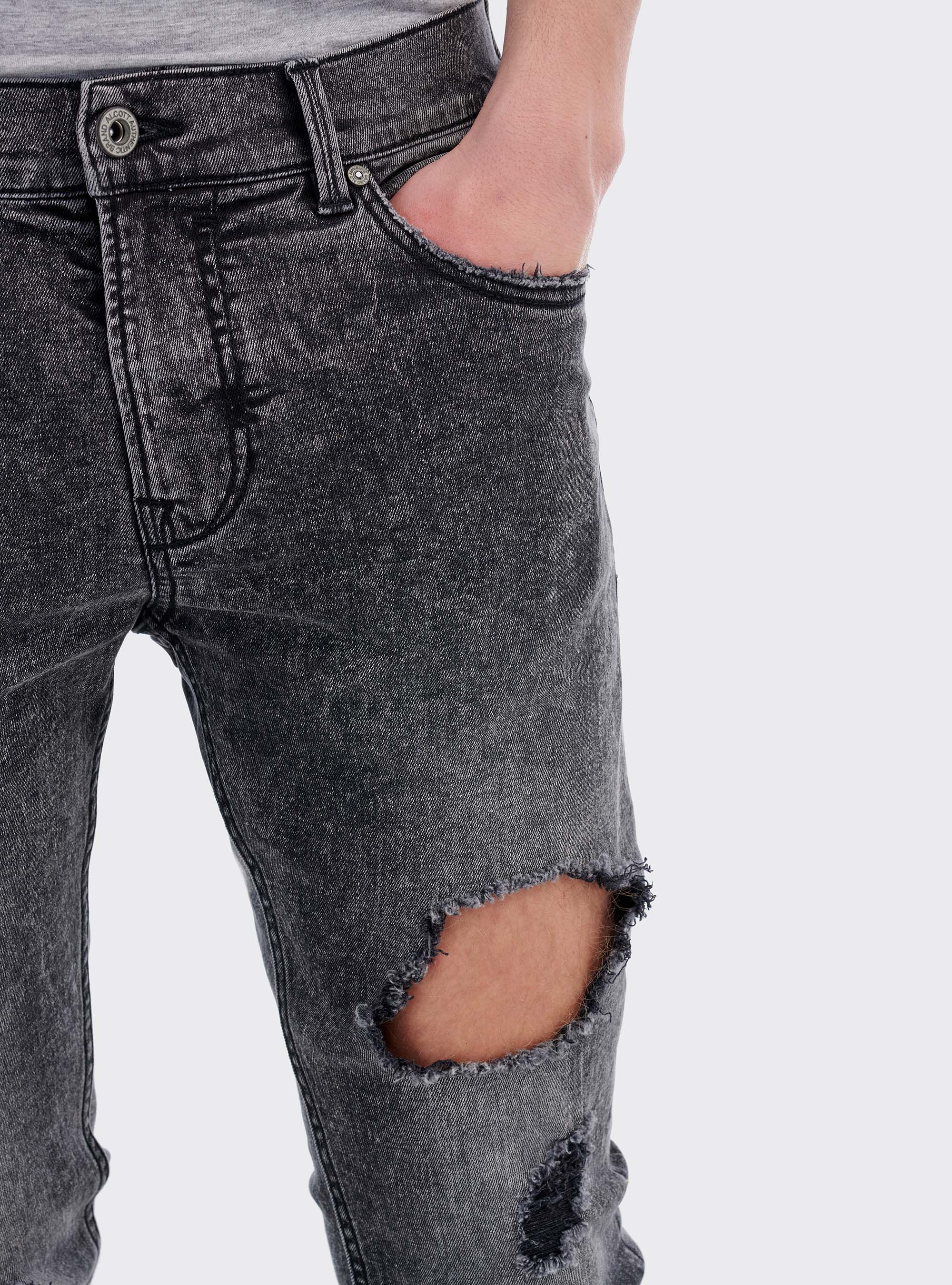 Jeans super skinny fit con strappi, NERO