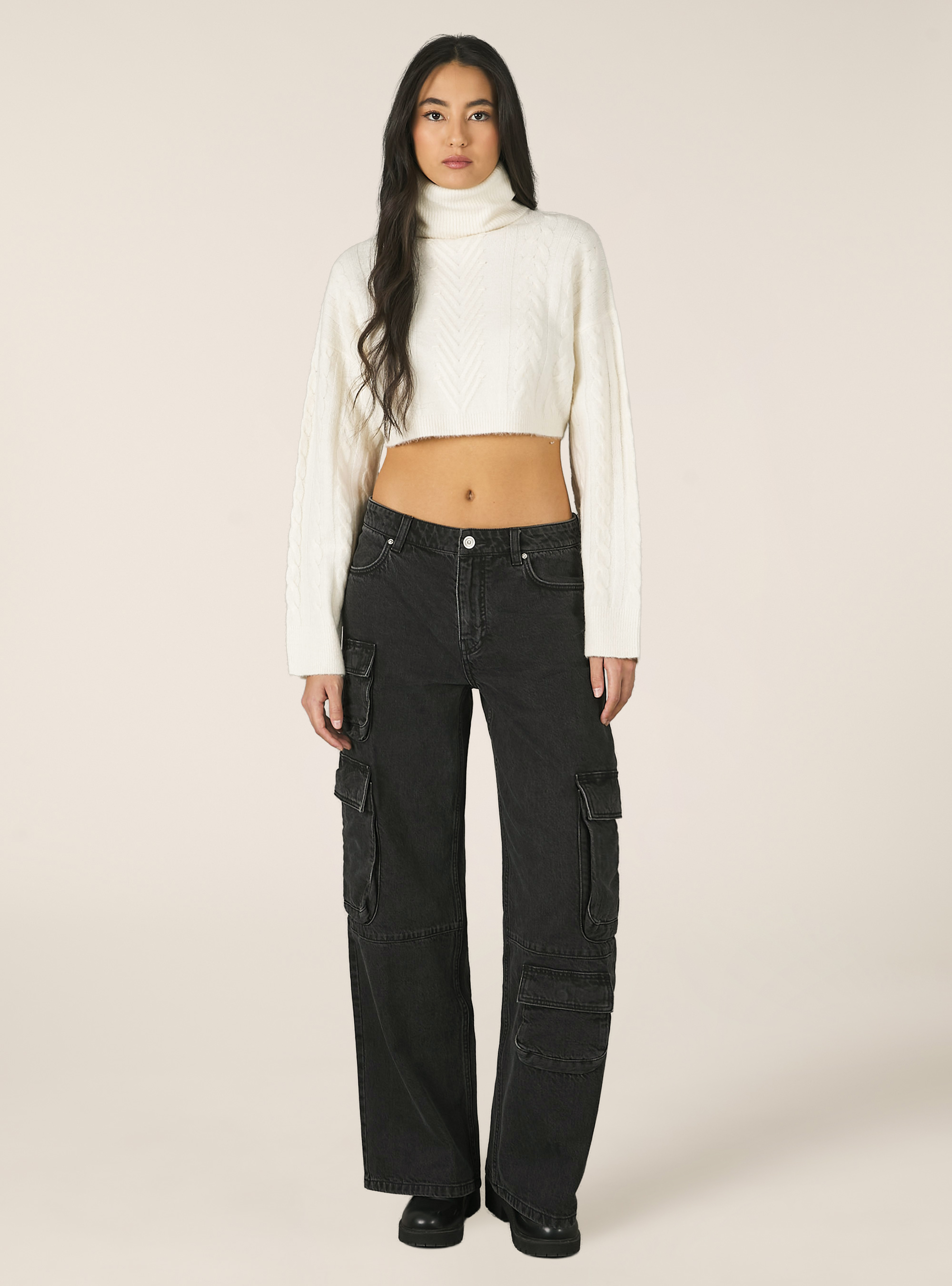 Cropped turtleneck pullover, WH2 WHITE