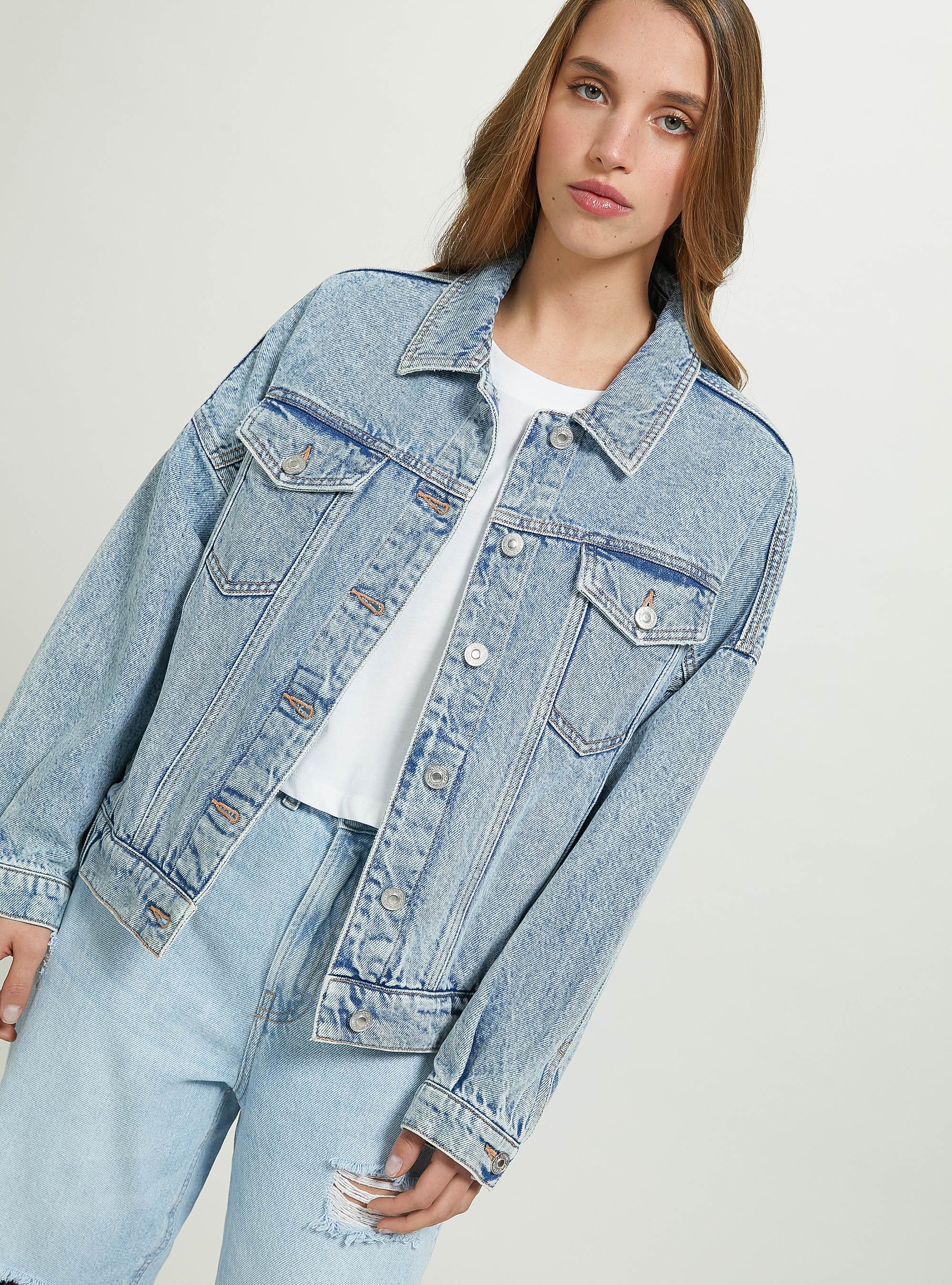 Veste en jean avec taille &eacute;lastique, D006 AZURE