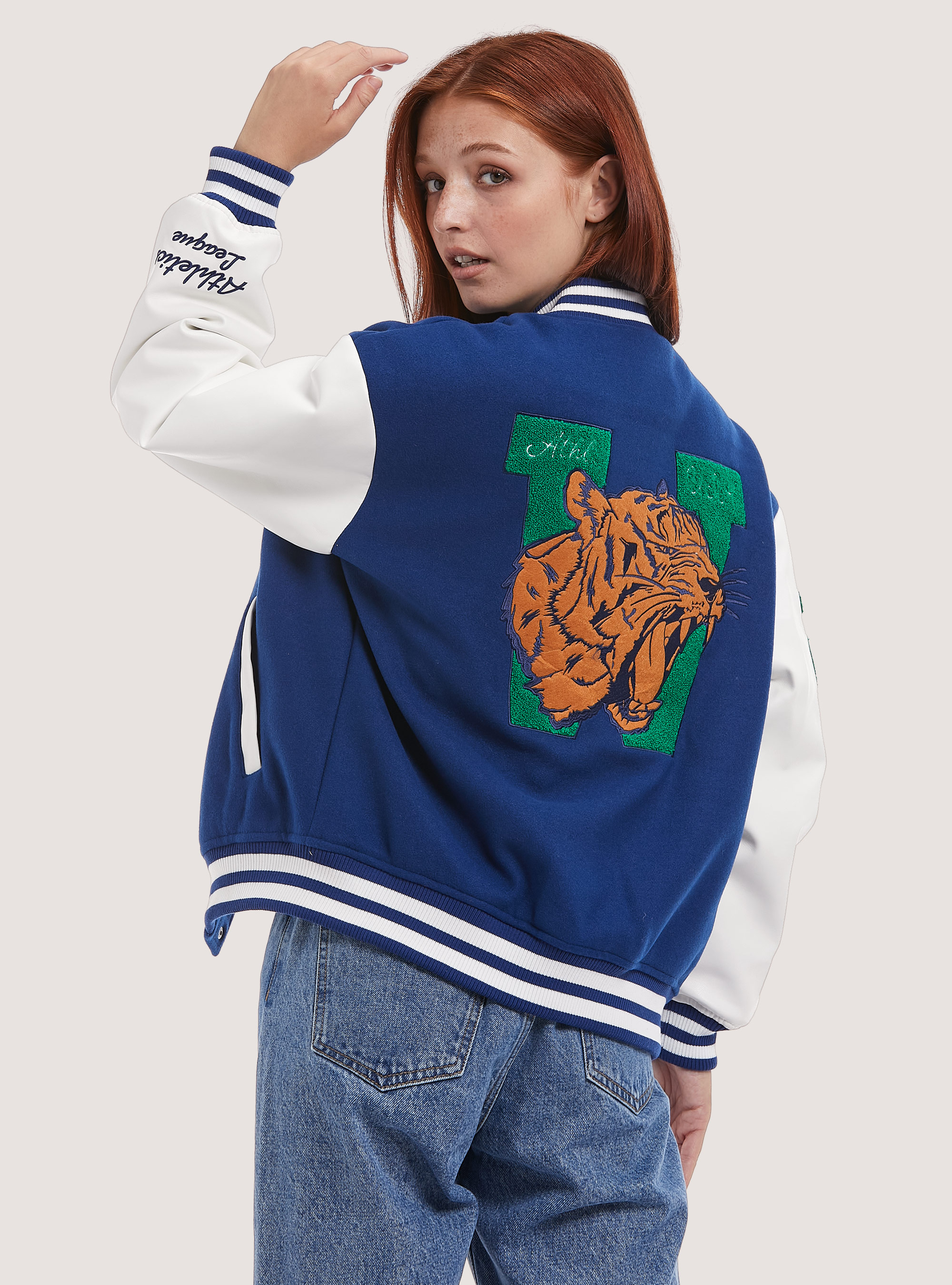 College Bomber Jacket with Patches, RY2 MEDIUM ROYALE