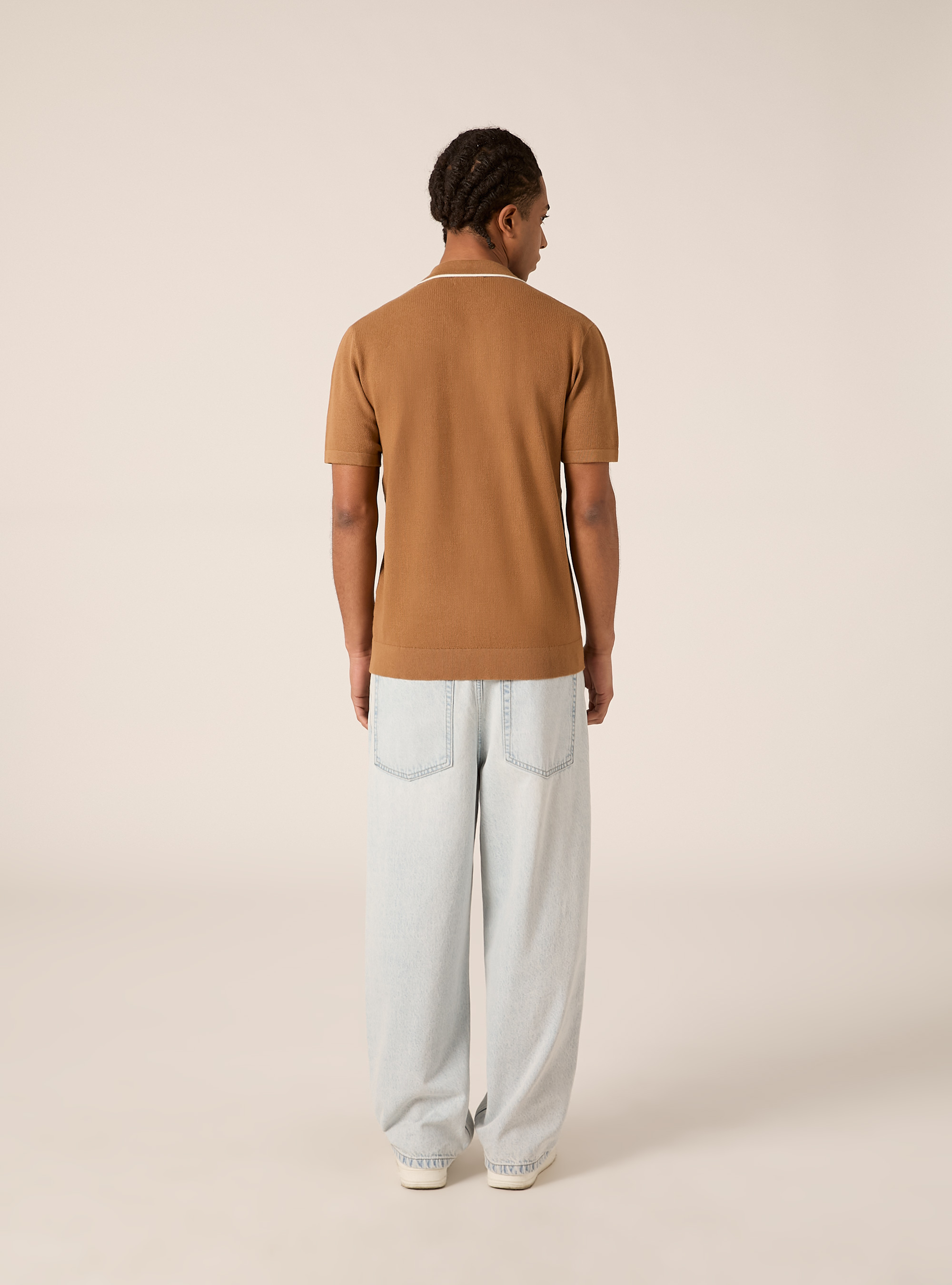 Cardigan con collo polo e bordino in  contrasto, TB2 TOBACCO MEDIUM