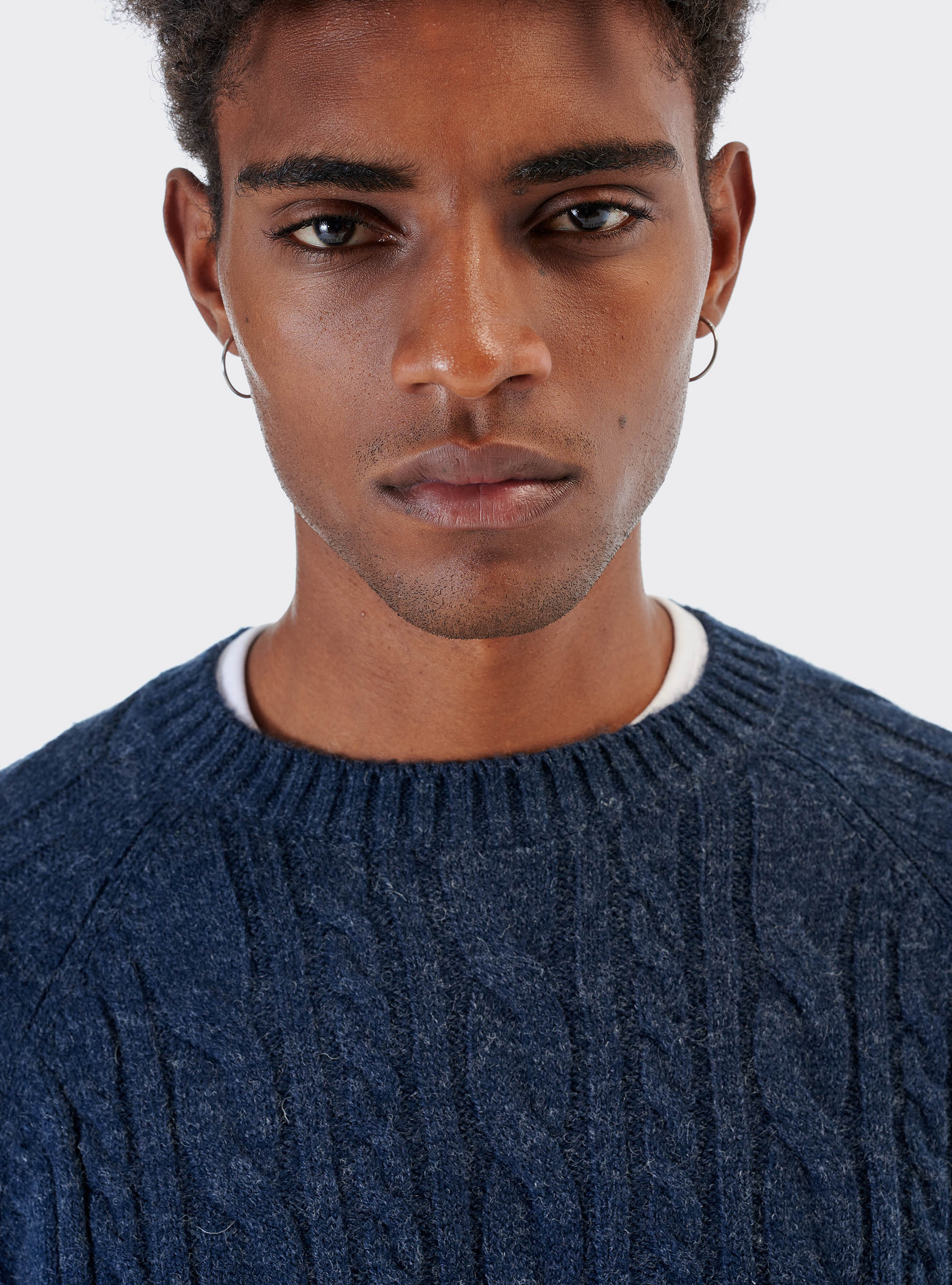 Pullover in misto lana con lavorazione a trecce, C0293 BLU MELANGE