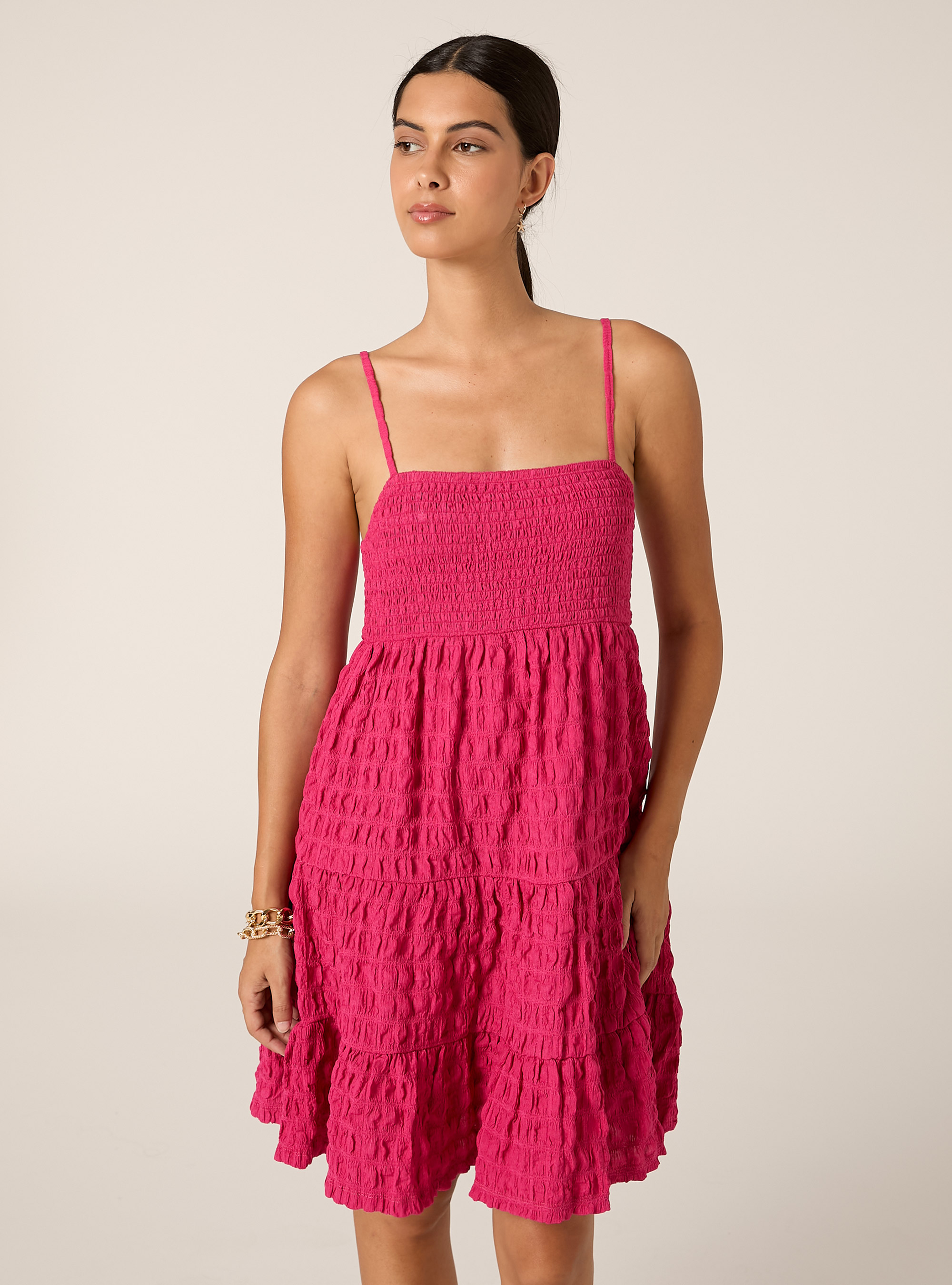 Robe en crepe avec bretelles r&eacute;glables, FX2 FUXIA MEDIUM