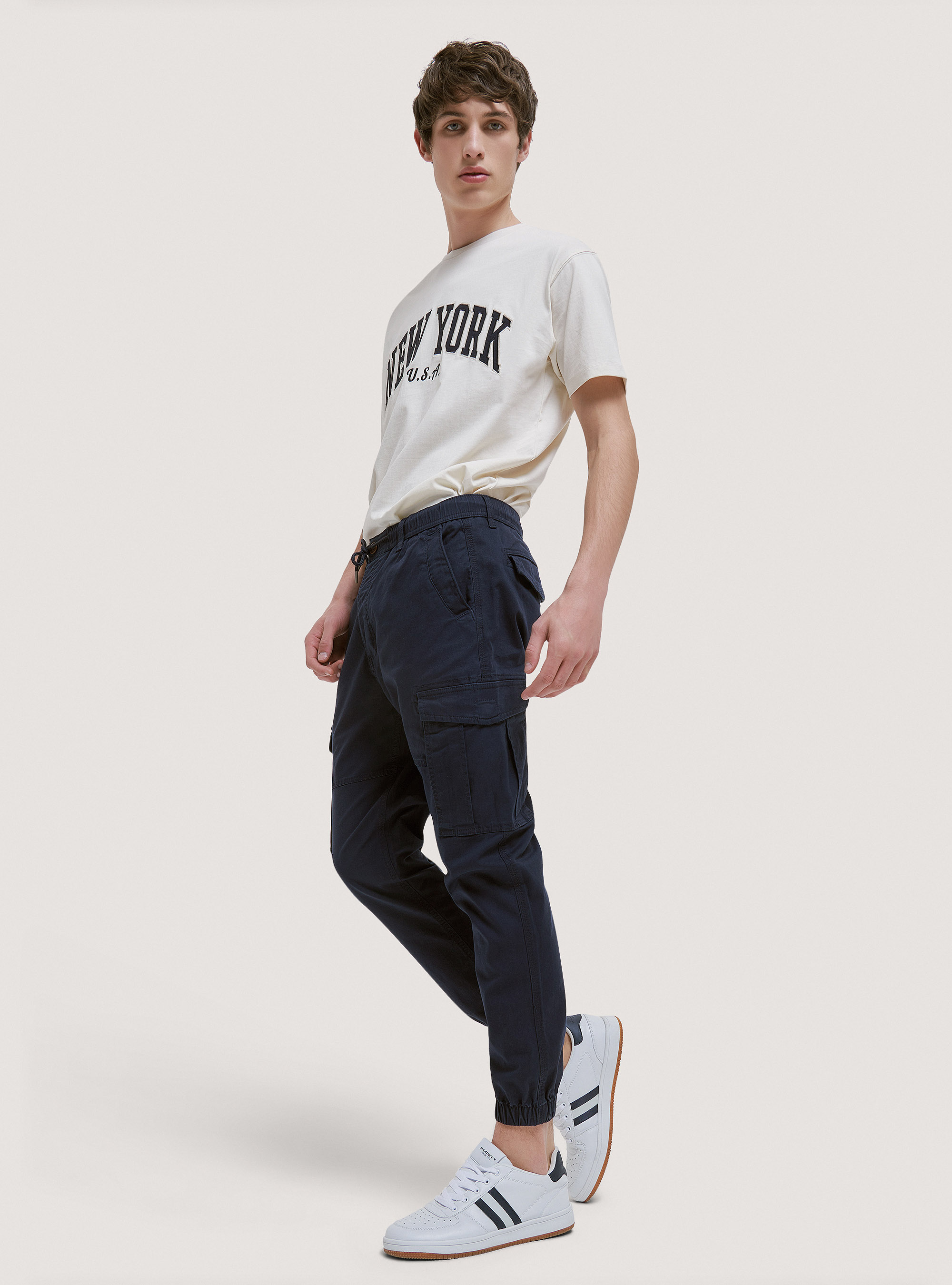 Stretch twill cargo trousers, BLUE NAVY