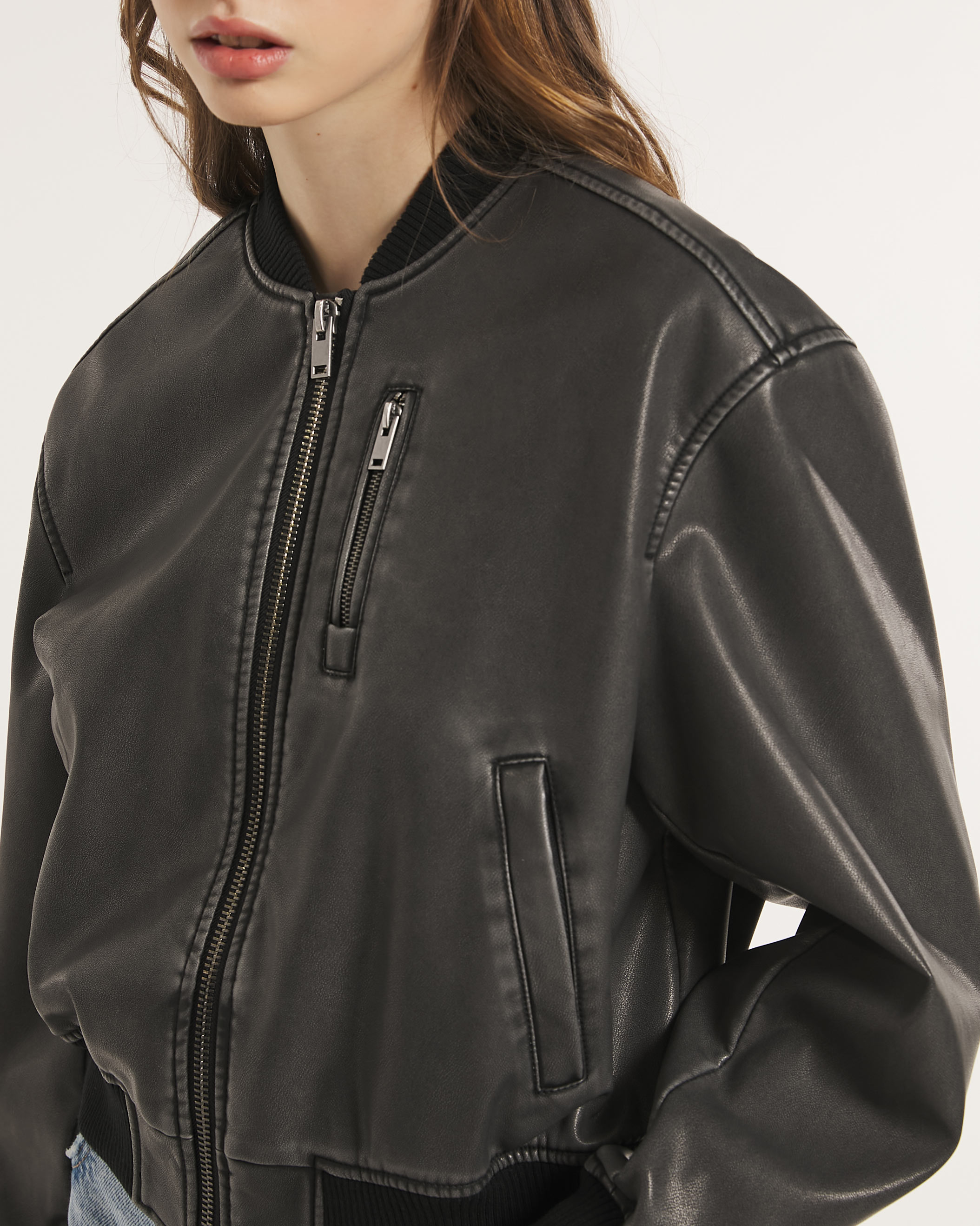 Worn leather effect bomber jacket | Alcott | Women's Jackets