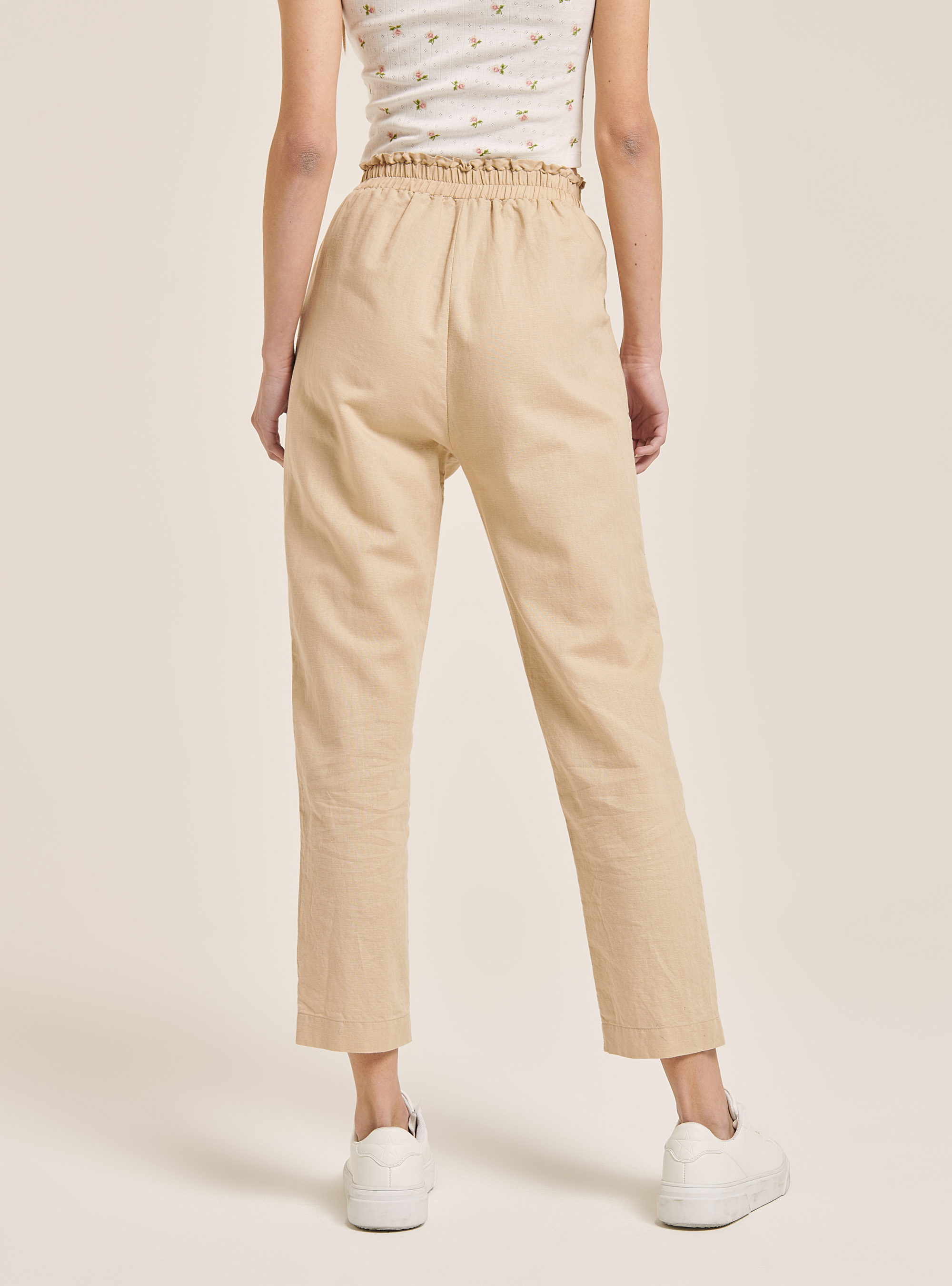 Paperbag linen trousers, C5558 BEIGE