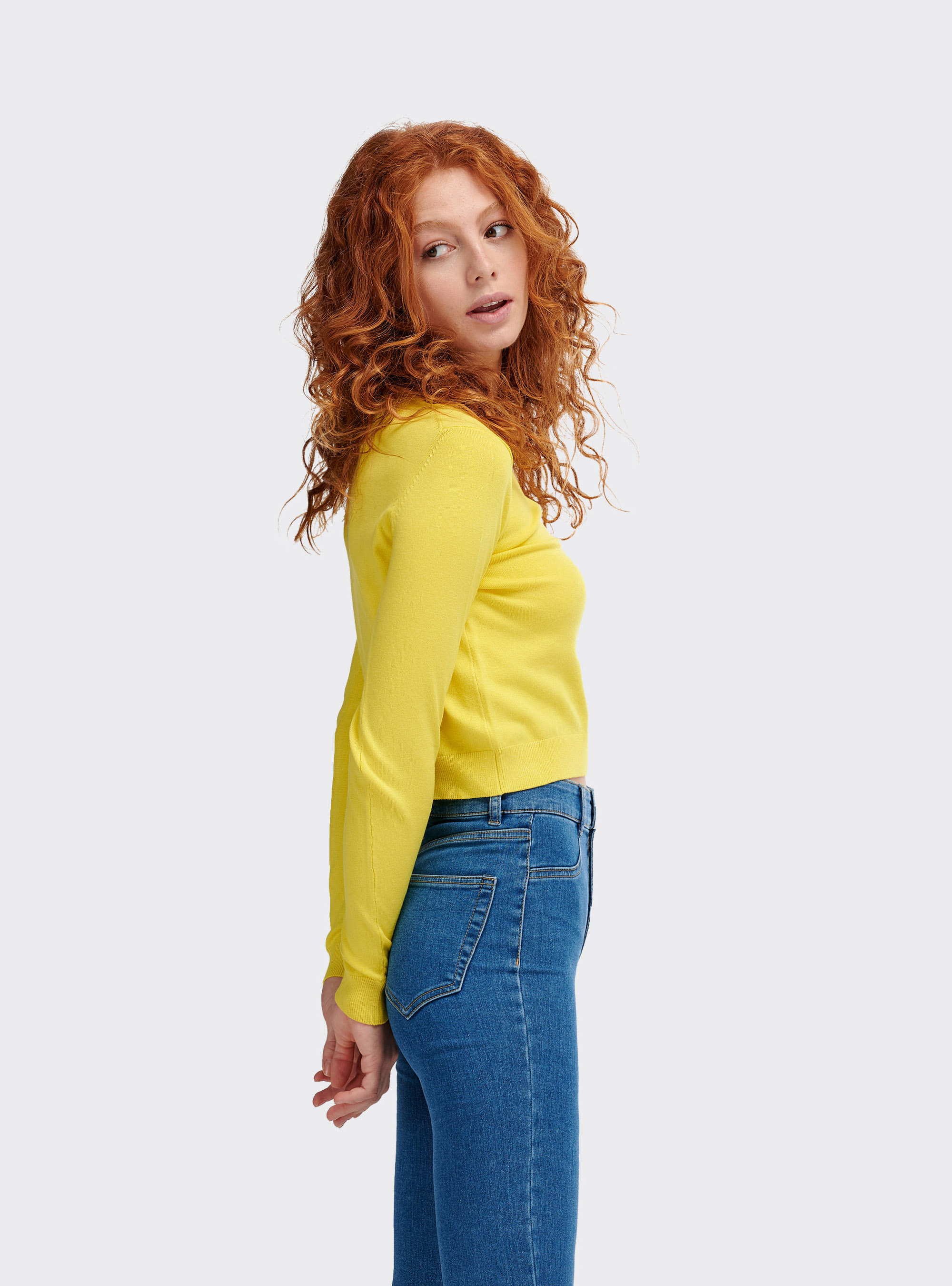 Pullover basic cropped comfort fit, C785 YELLOW