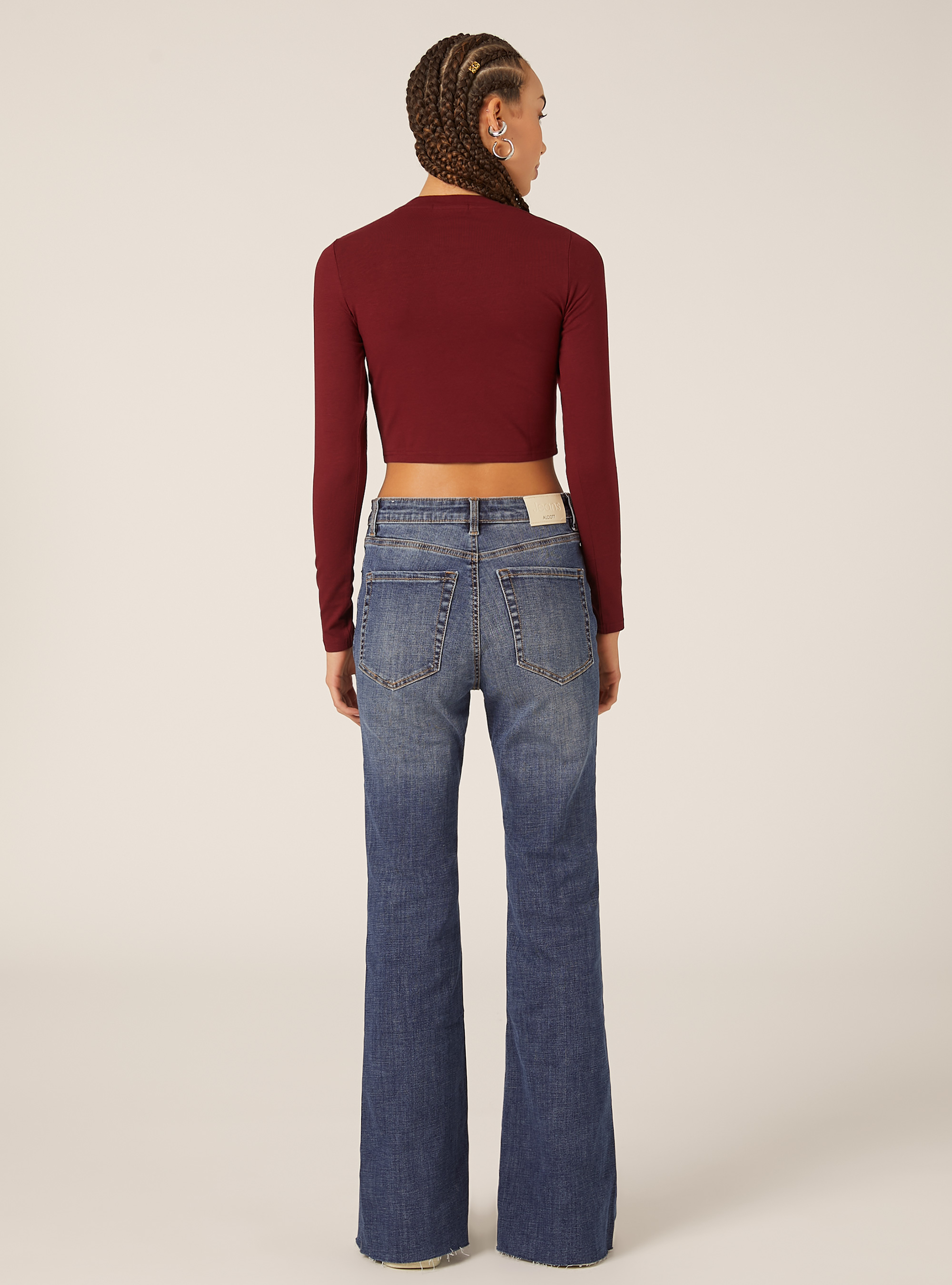 Maglietta cropped a maniche lunghe, BO1 BORDEAUX DARK