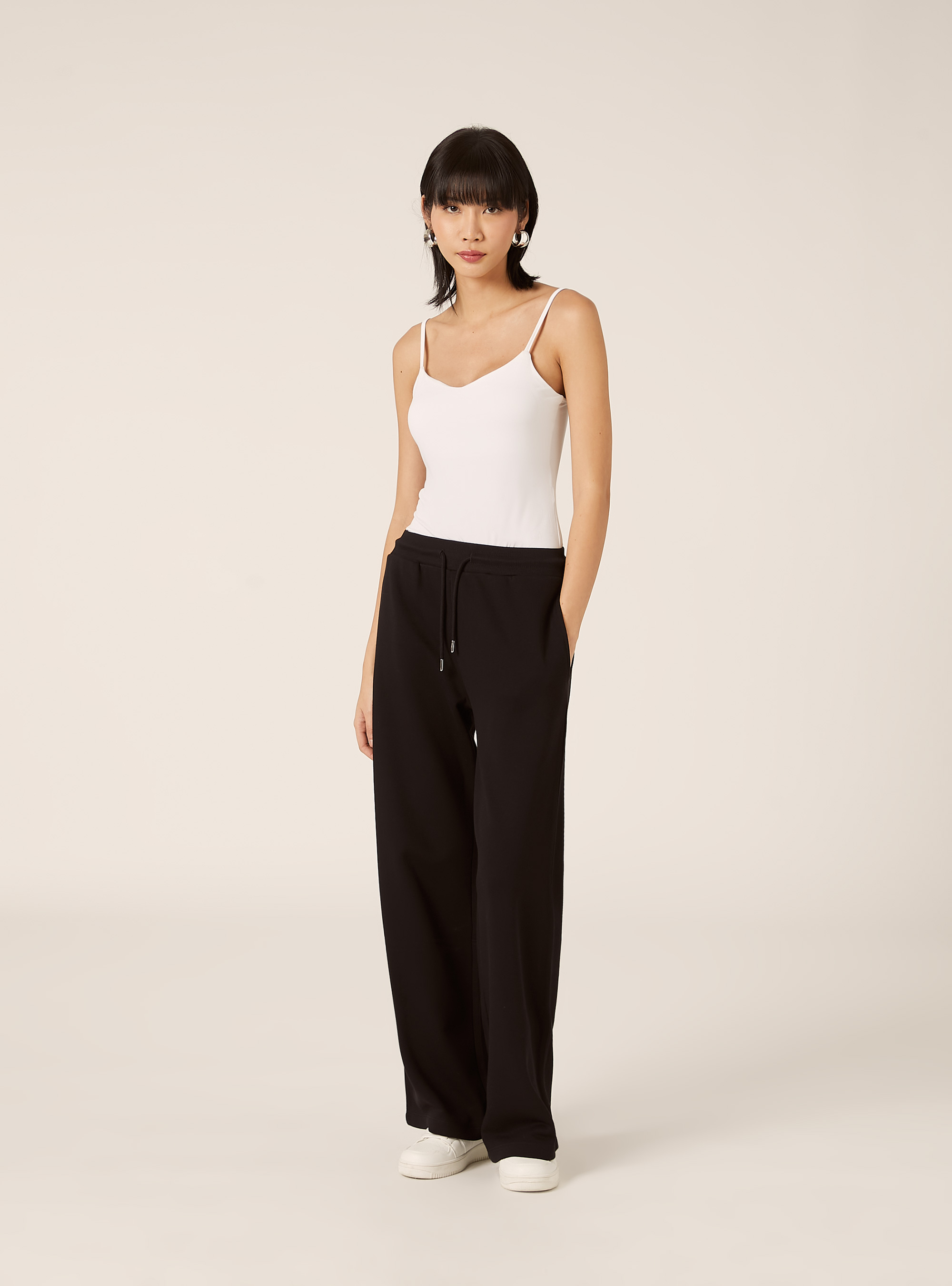 Wide-leg jogger pants in fleece, BK1 BLACK