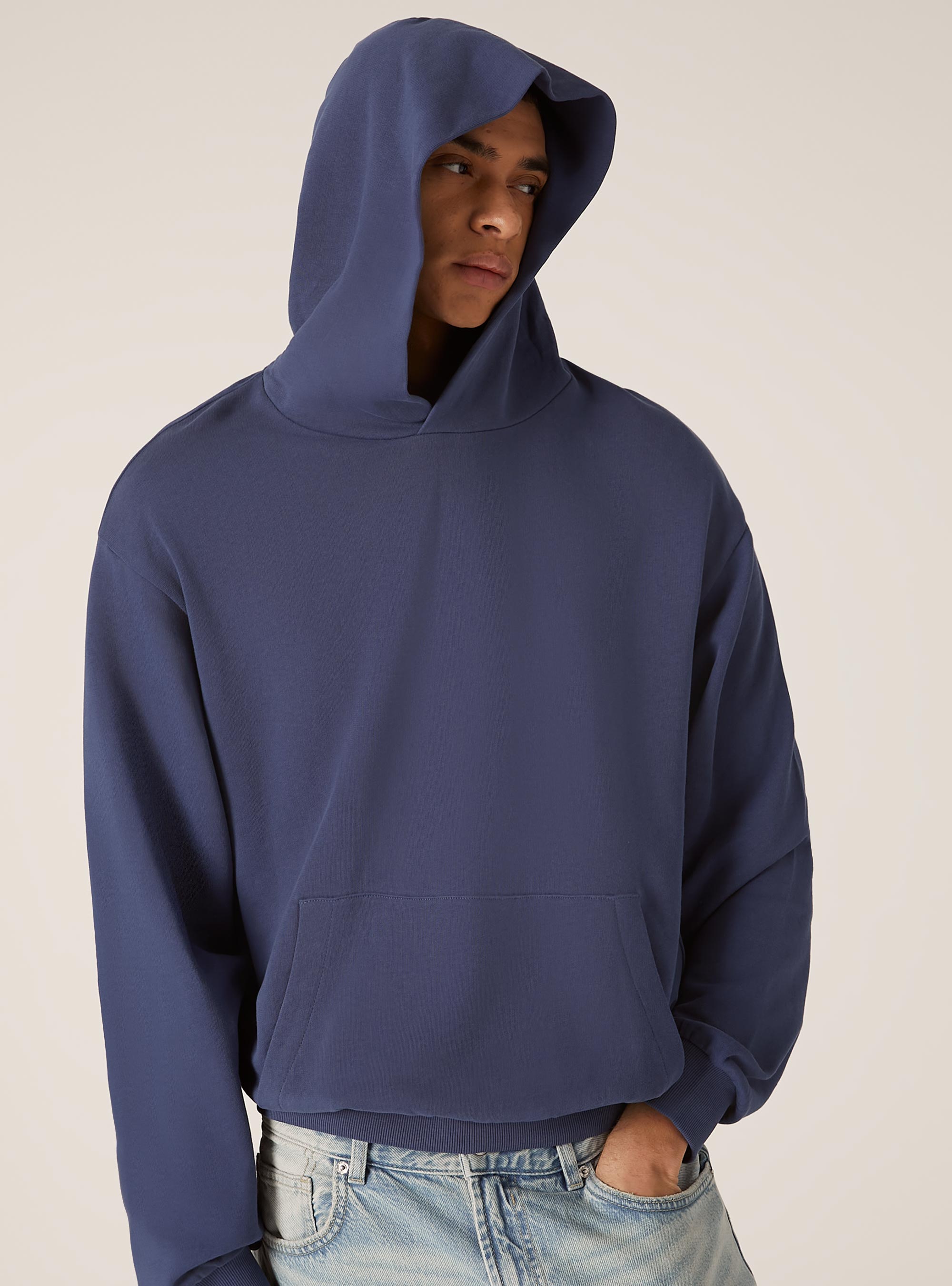 Boxy Fit Hooded Sweatshirt, BL3 BLUE LIGHT