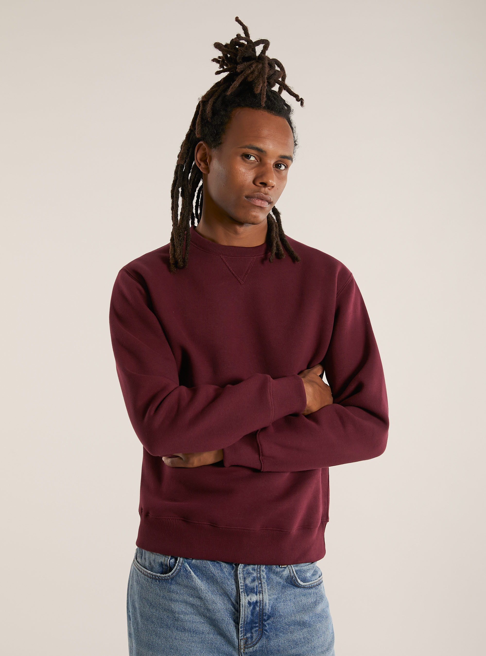 Solid-coloured crewneck sweatshirt, BO1 BORDEAUX DARK