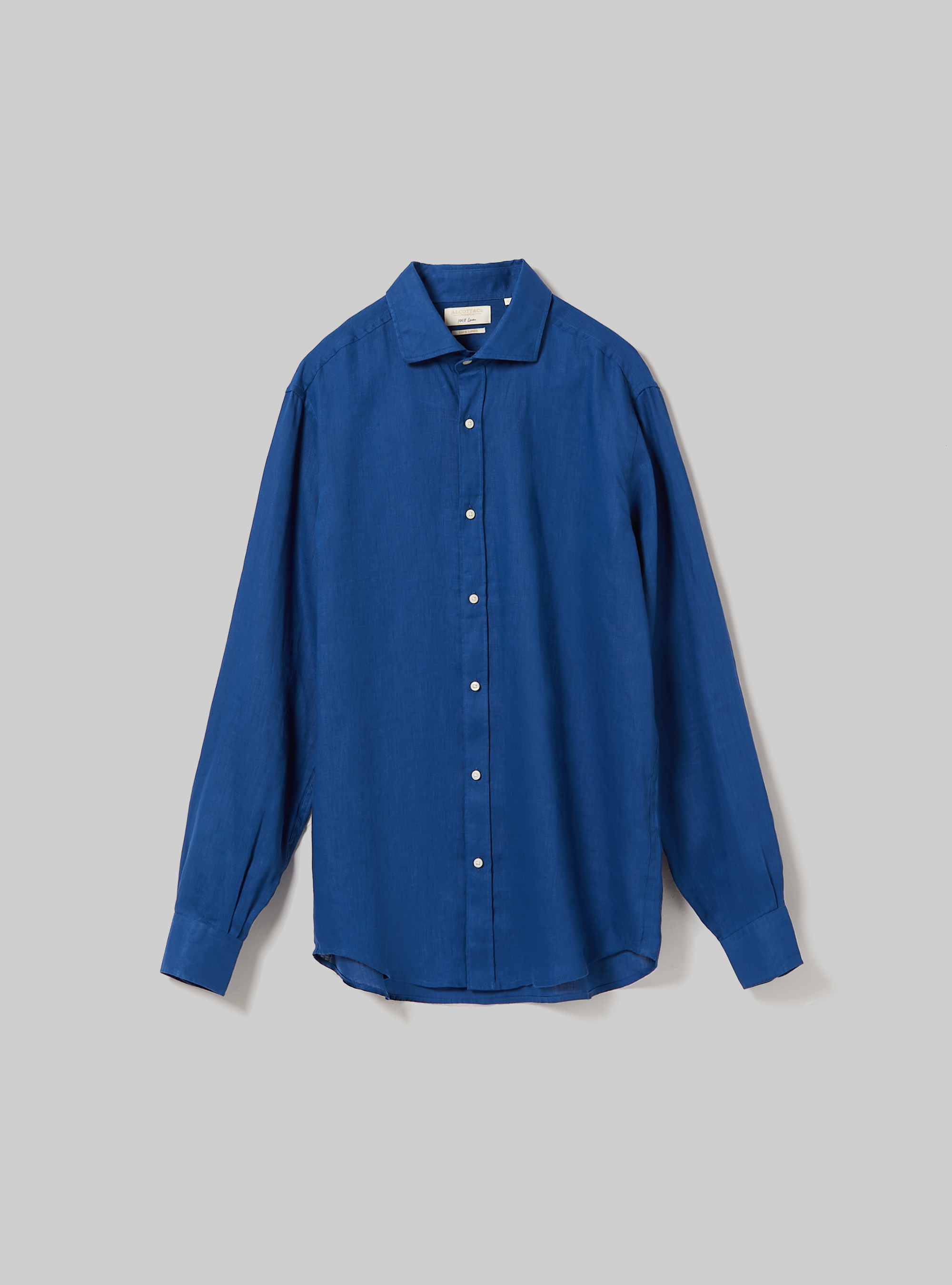 Camicia in puro lino a maniche lunghe, BL2 BLUE MEDIUM