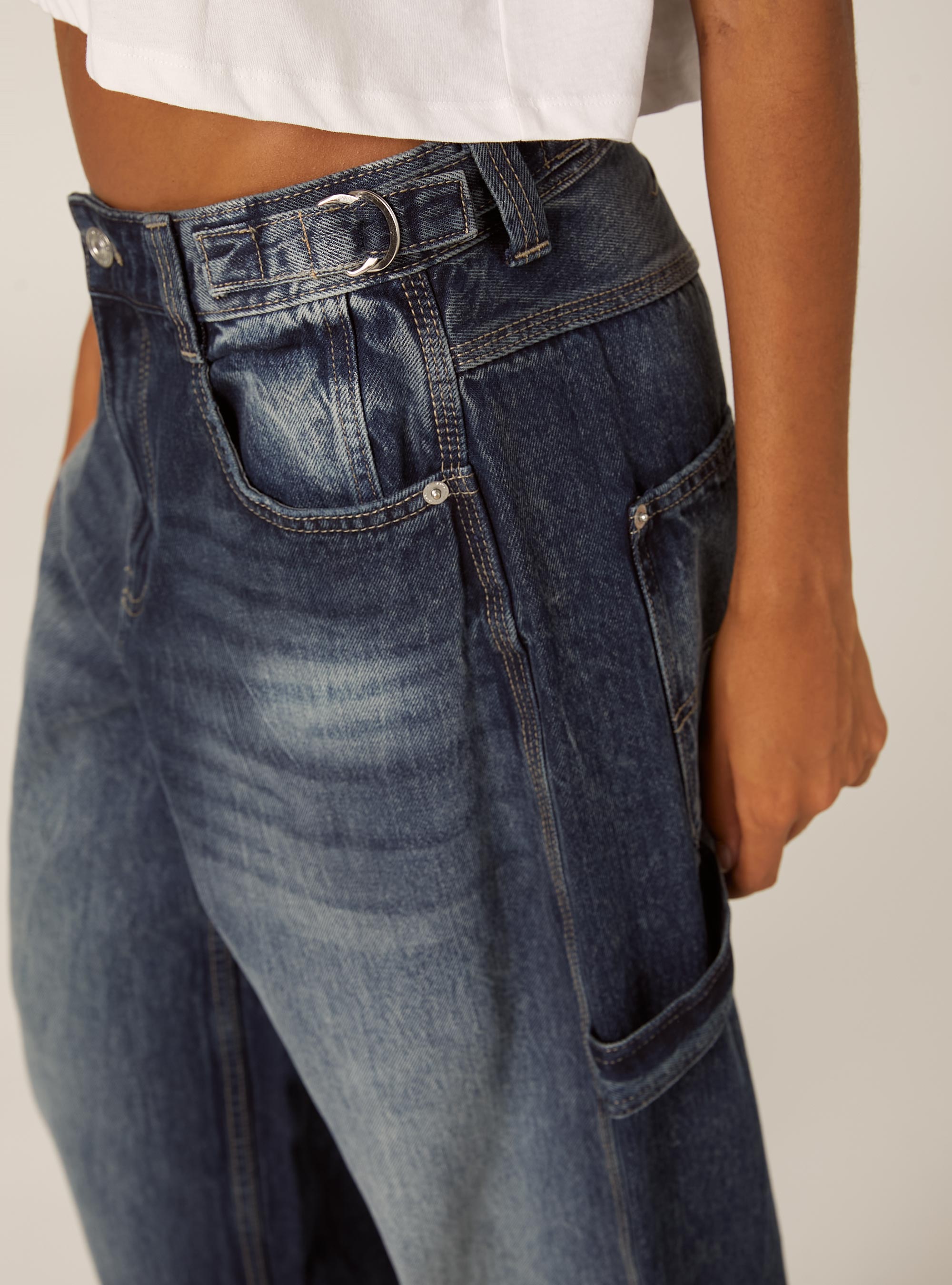 Jeans balloon carpenter con vita regolabile, D003 MEDIUM BLUE