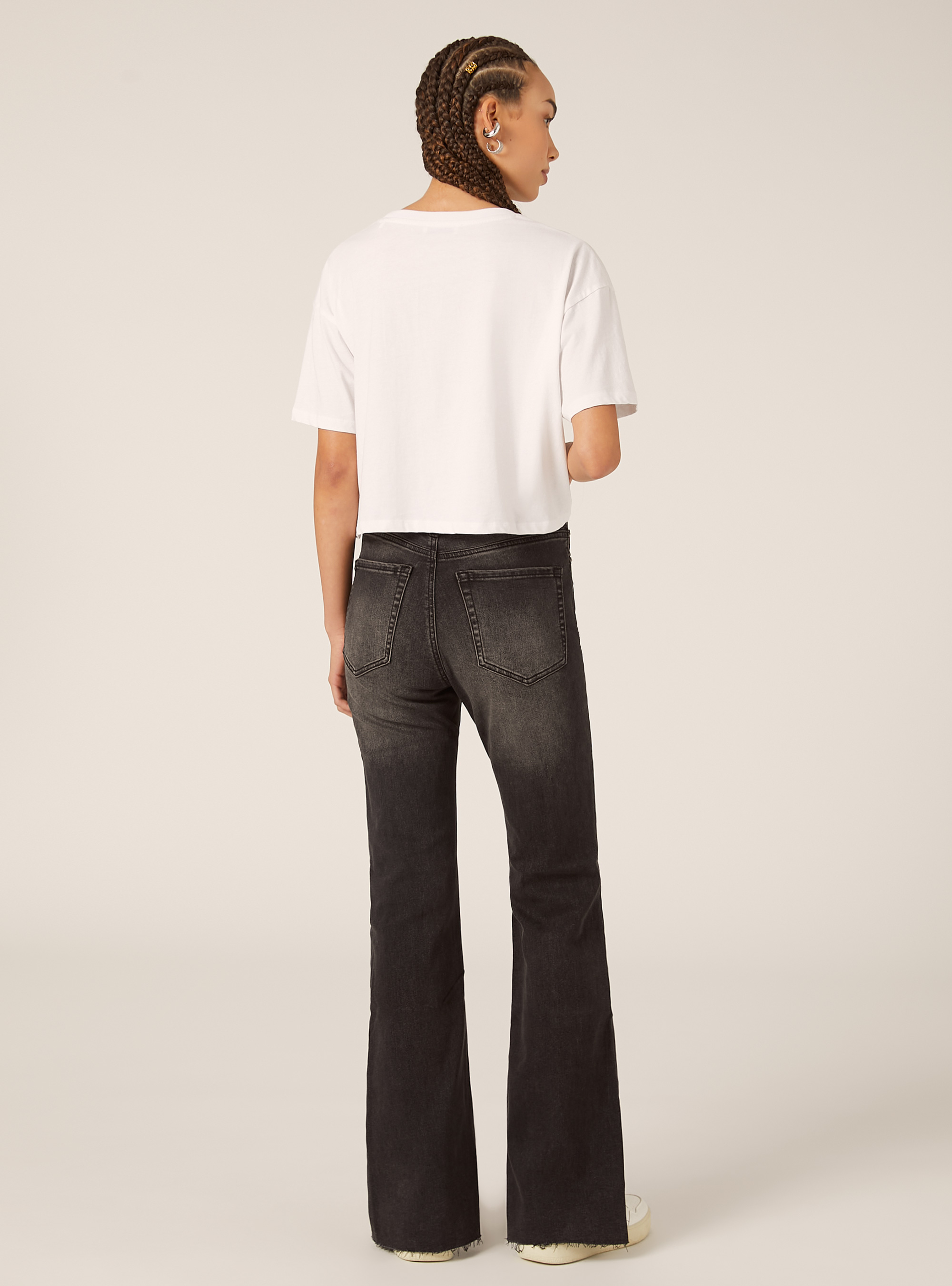 High-waisted flare jeans, D000 BLACK