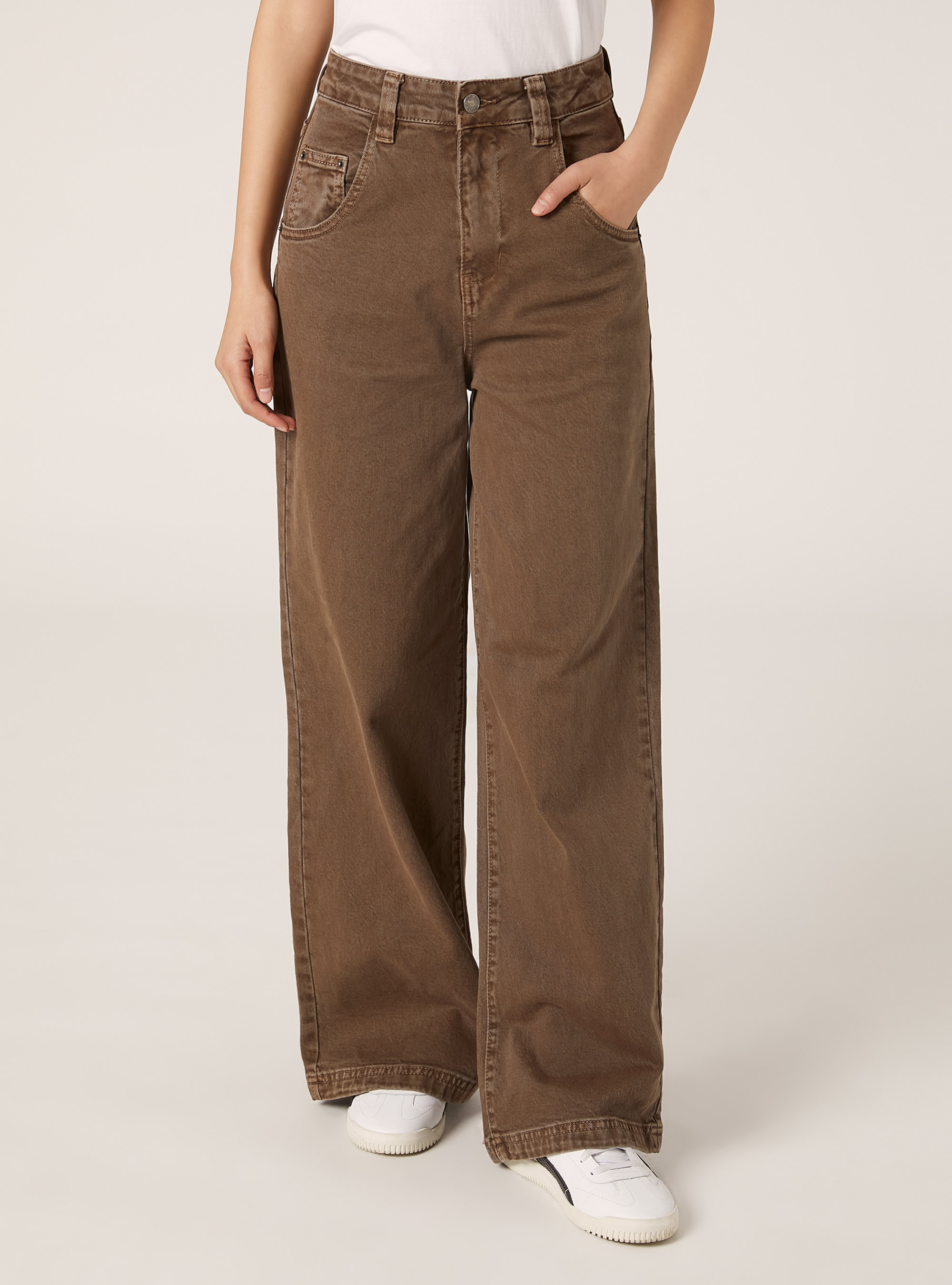 Hose mit weitem Bein aus Baumwolle, BR2 BROWN MEDIUM