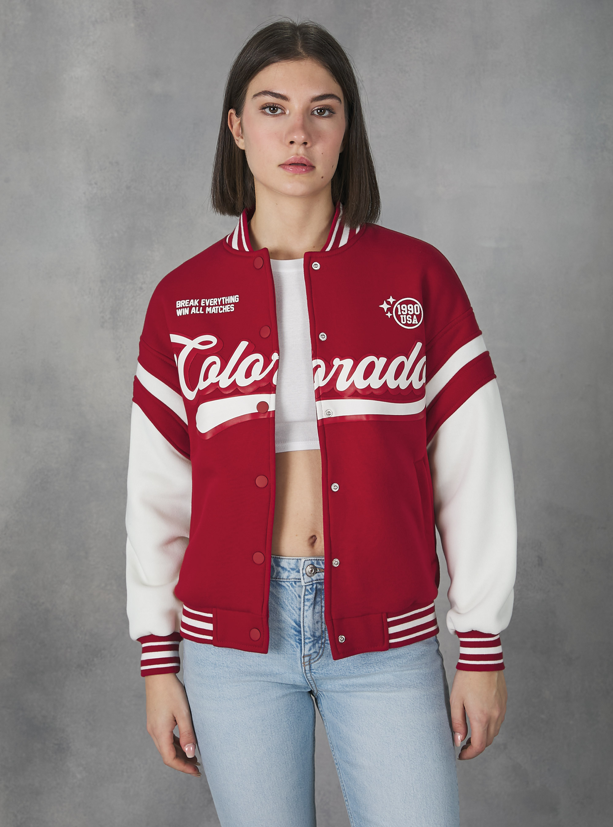 College Bomber Jacket with print, RD2 RED MEDIUM